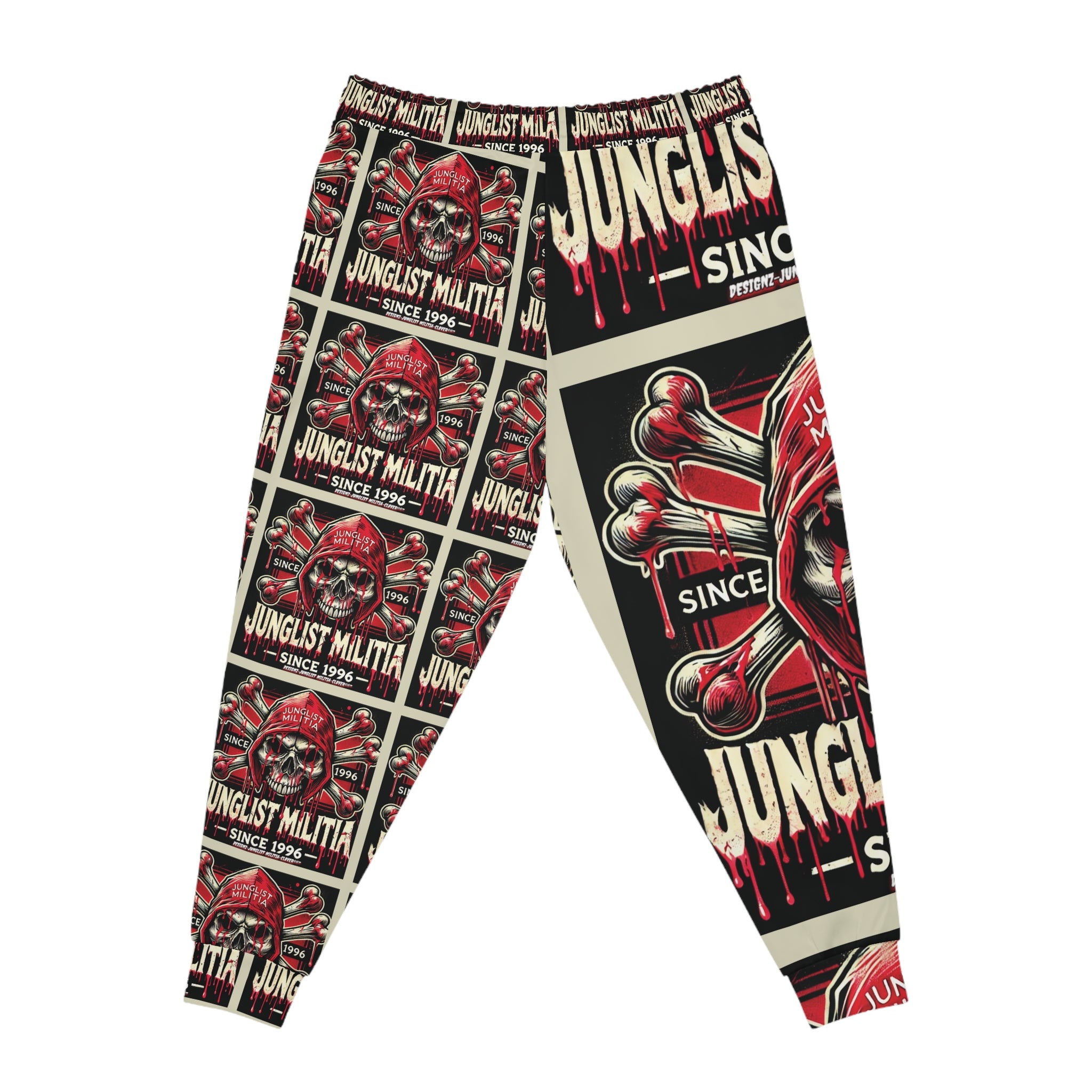 3rd Gen. Blood Red  Skull Athletic Joggers (AOP)- Junglist Militia Since 1996