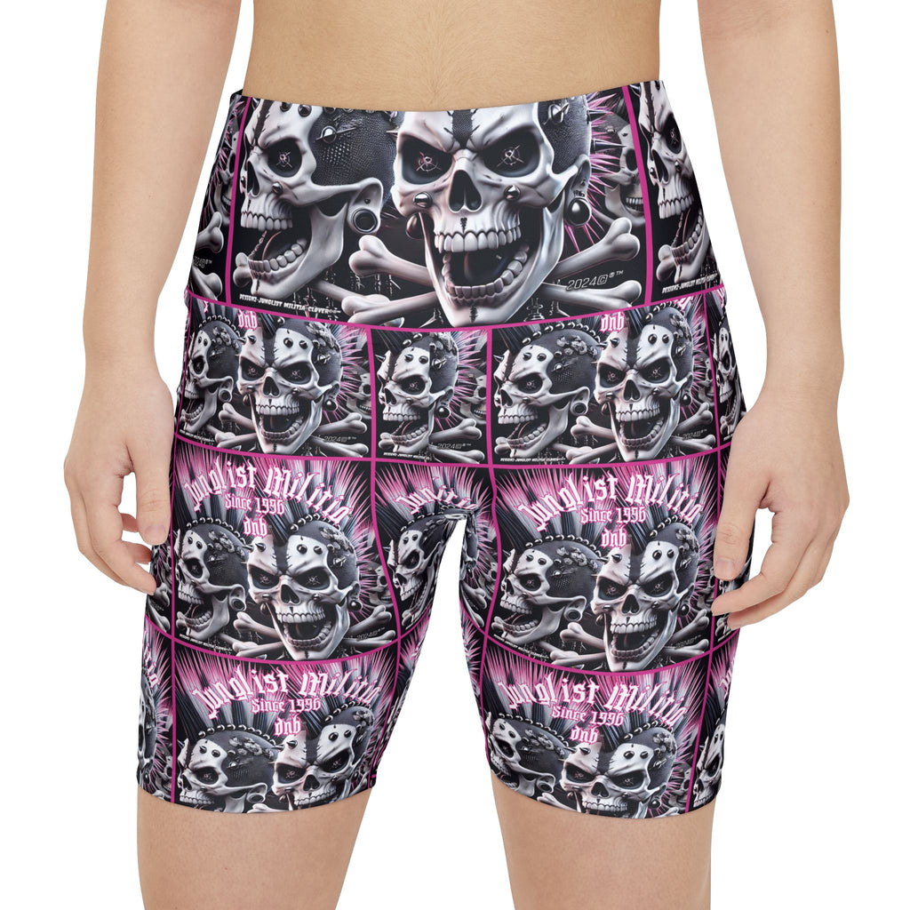 Women's Workout Shorts Pink Punk Skullz For Women - Junglist Militia Since 1996 dnb