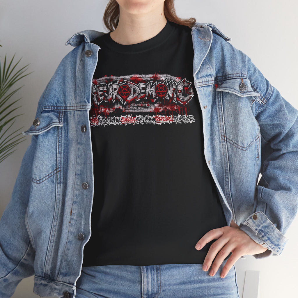 NEURODEMONIC™ Graffiti Skull Pentagram T Shirt | DNB Hardstyle Jungle Techno Trapcore Metalcore Streetwear |Skull Tee — Gildan Graphic Shirt