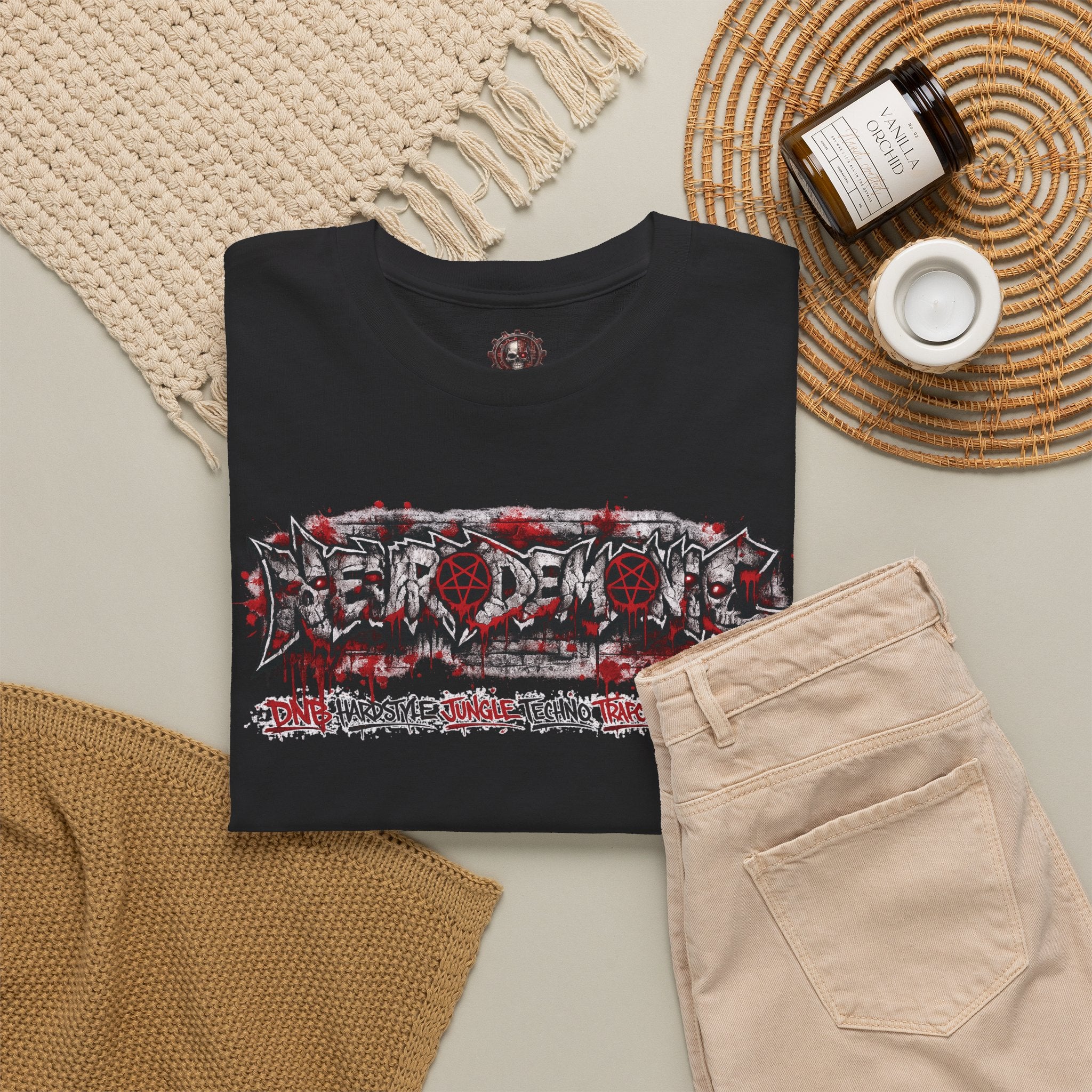 NEURODEMONIC™ Graffiti Skull Pentagram T Shirt | DNB Hardstyle Jungle Techno Trapcore Metalcore Streetwear |Skull Tee — Gildan Graphic Shirt
