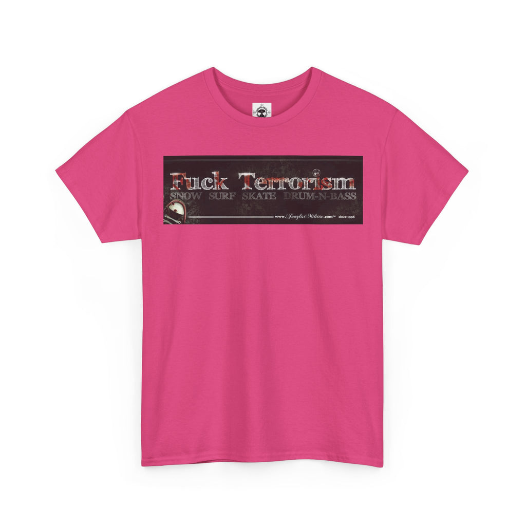 Fuck Terrorism 1st gen. Bomb Threat Logo - Unisex Heavy Cotton Tee - Junglist Militia Since 1996