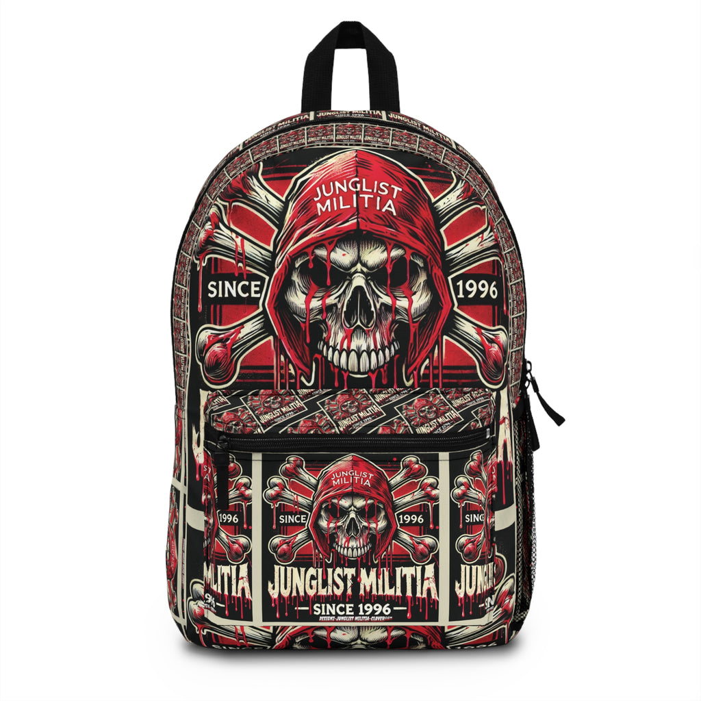 Blood Red Skull-Backpack- Junglist Militia Since 1996 3rd Generation logo