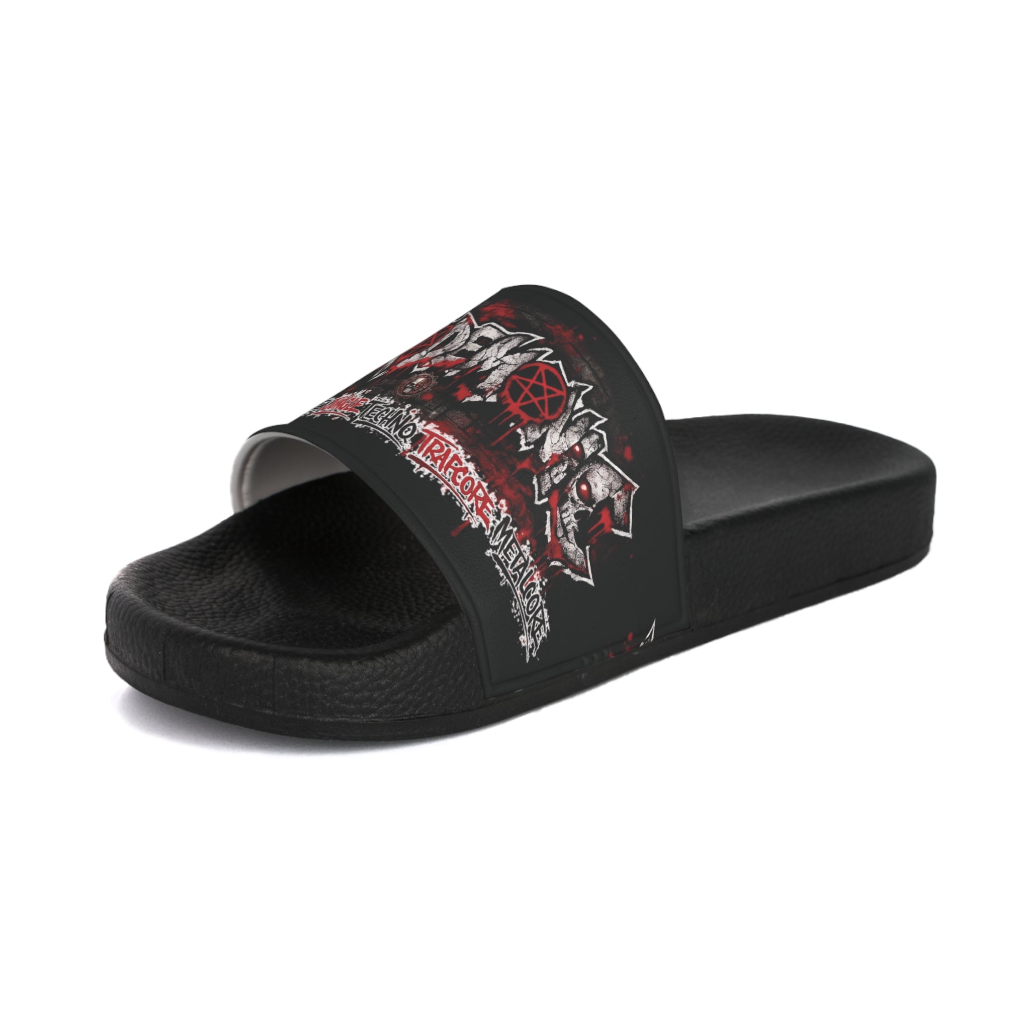 NEURODEMONIC™ Graffiti Skull Pentagram Slides | DNB Hardstyle Jungle Techno Trapcore Metalcore Streetwear | Unisex Festival Sandal