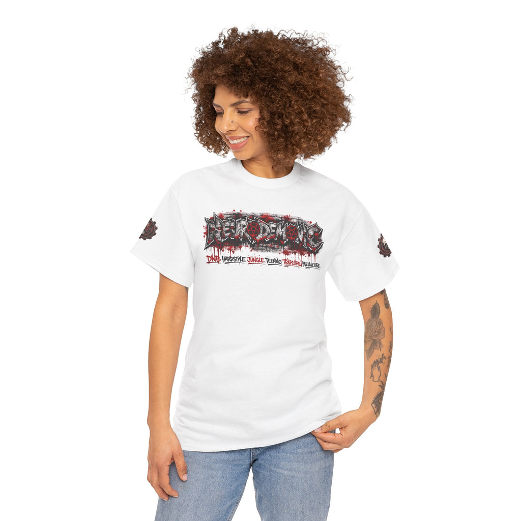 NEURODEMONIC™ Graffiti Skull Pentagram T Shirt | DNB Hardstyle Jungle Techno Trapcore Metalcore Streetwear |Skull Tee — Gildan Graphic Shirt