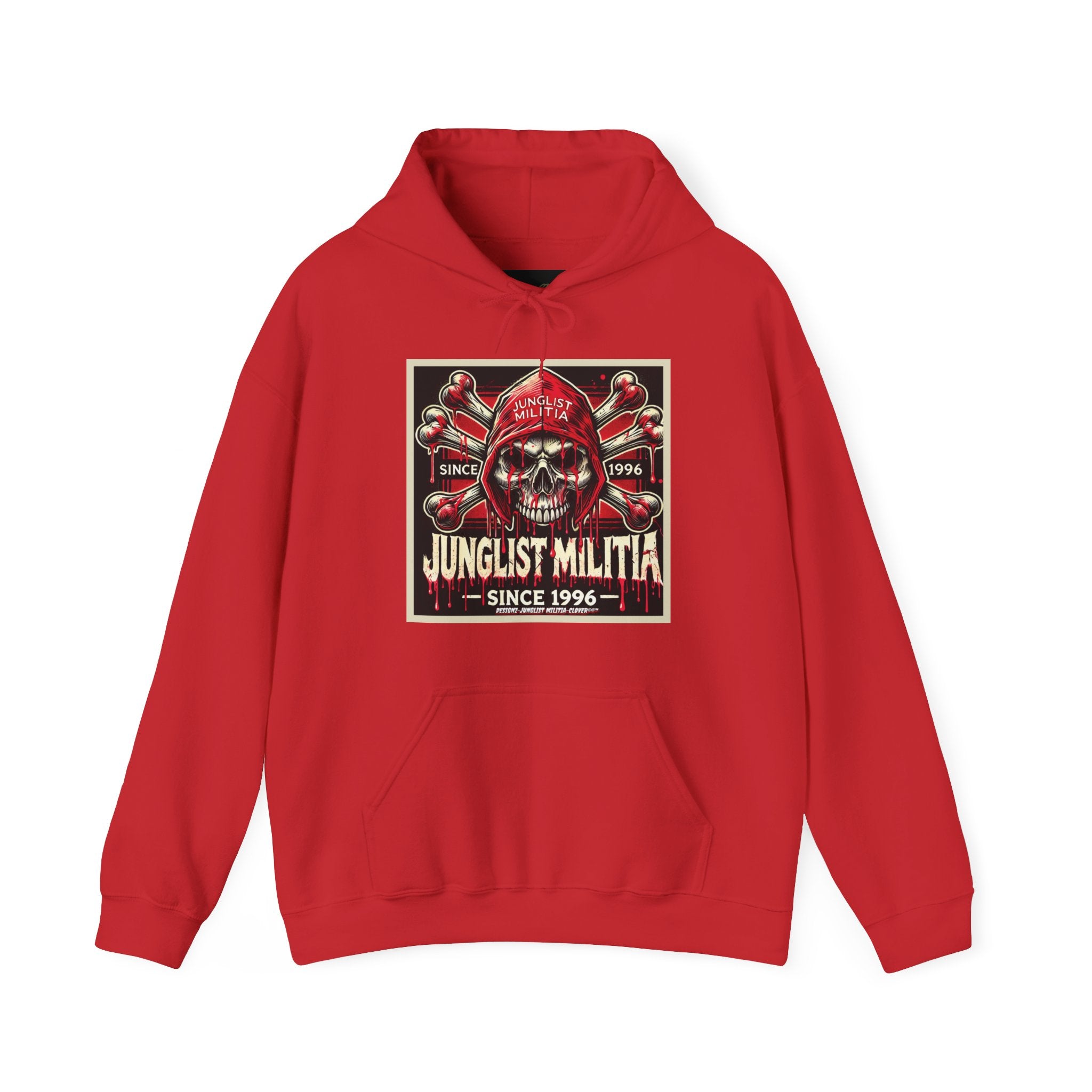 3rd and 4th Gen. Blood Red Skull Logo-Unisex Heavy Blend™ Hooded Sweatshirt- Junglist Militia Since 1996