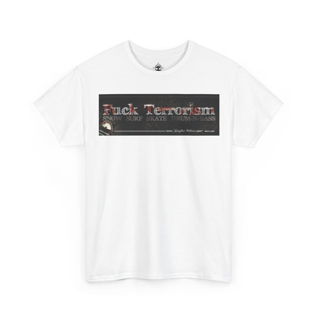 Fuck Terrorism 1st gen. Bomb Threat Logo - Unisex Heavy Cotton Tee - Junglist Militia Since 1996