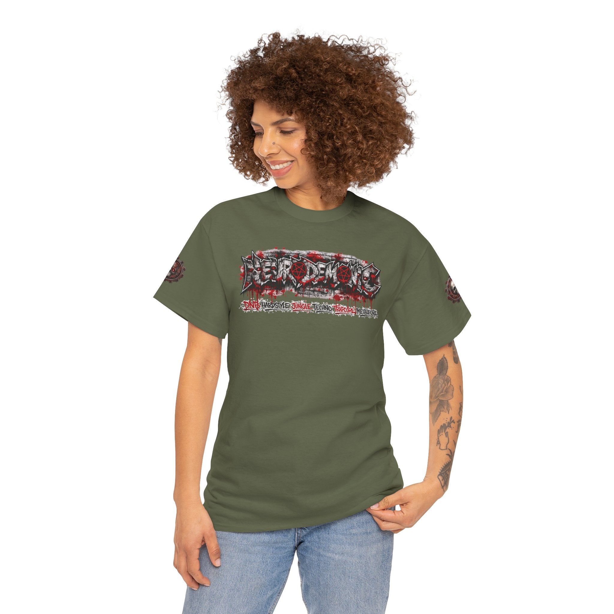 NEURODEMONIC™ Graffiti Skull Pentagram T Shirt | DNB Hardstyle Jungle Techno Trapcore Metalcore Streetwear |Skull Tee — Gildan Graphic Shirt