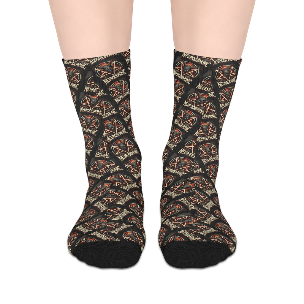 NeuroDemonic Infernal Baphomet Crew Socks – Premium Heavy Metal Streetwear Edition