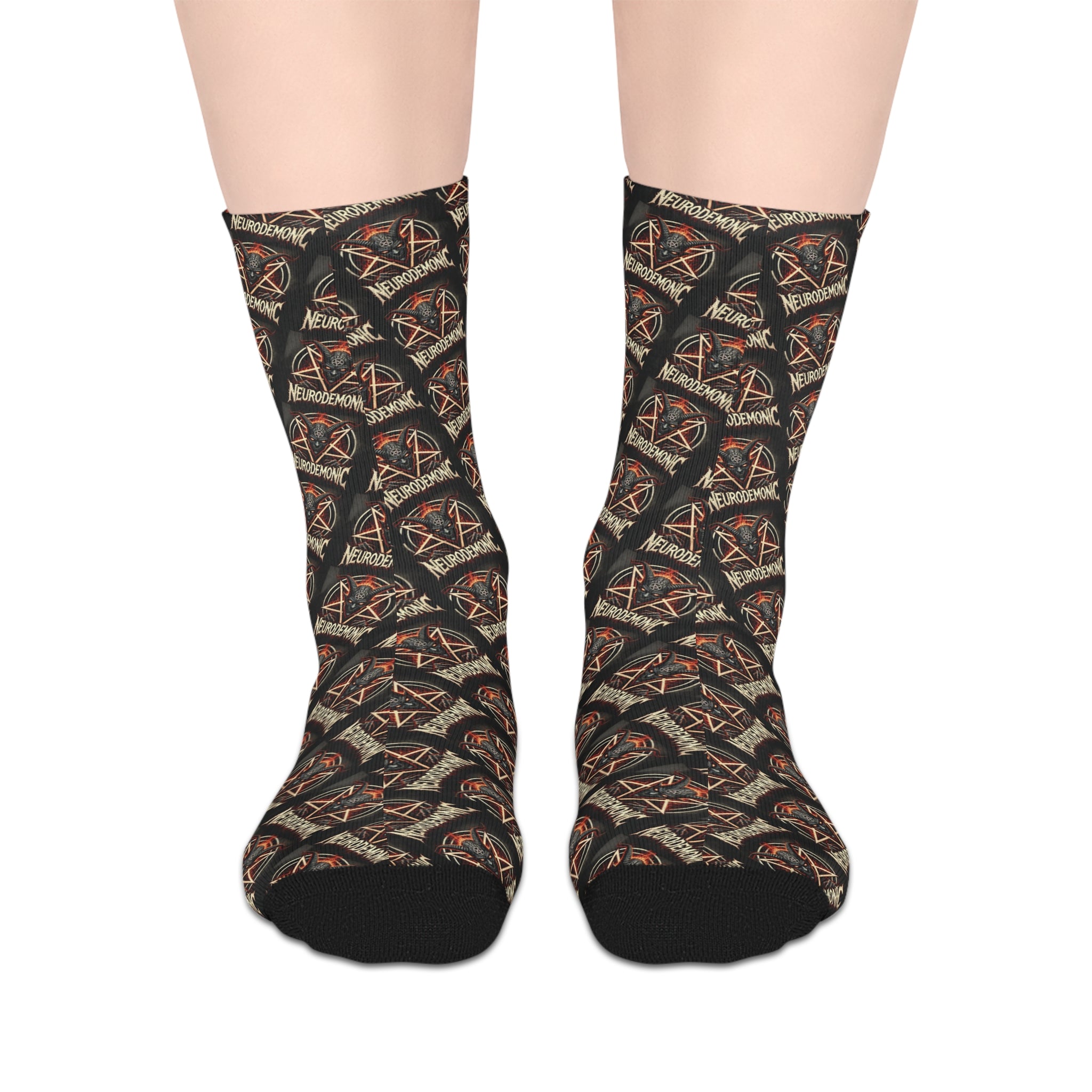 NeuroDemonic Infernal Baphomet Crew Socks – Premium Heavy Metal Streetwear Edition