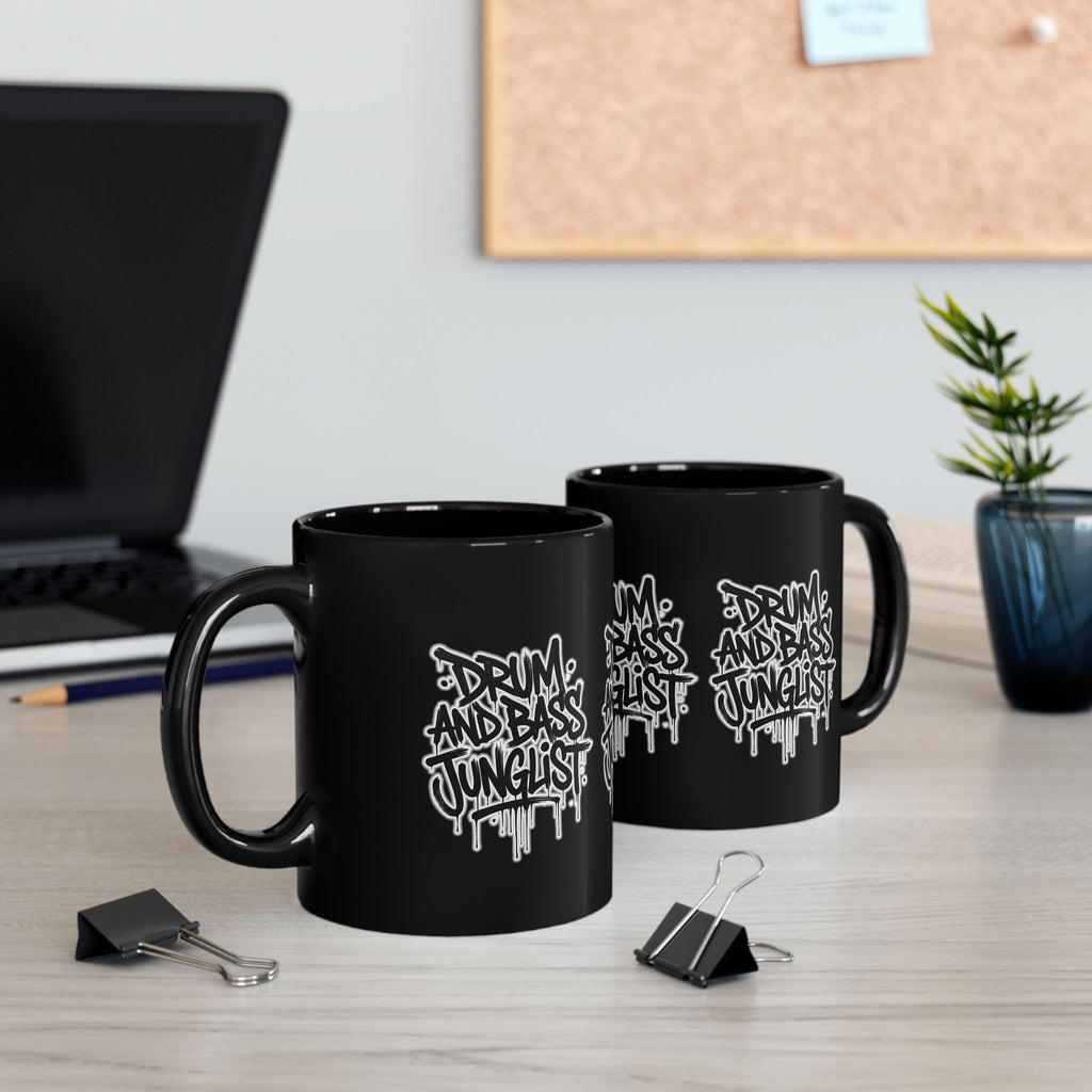 Drum and Bass Junglist Black Coffee Mug – Graffiti Logo | 11oz & 15oz | NeuroDemonic® Official Merchandise