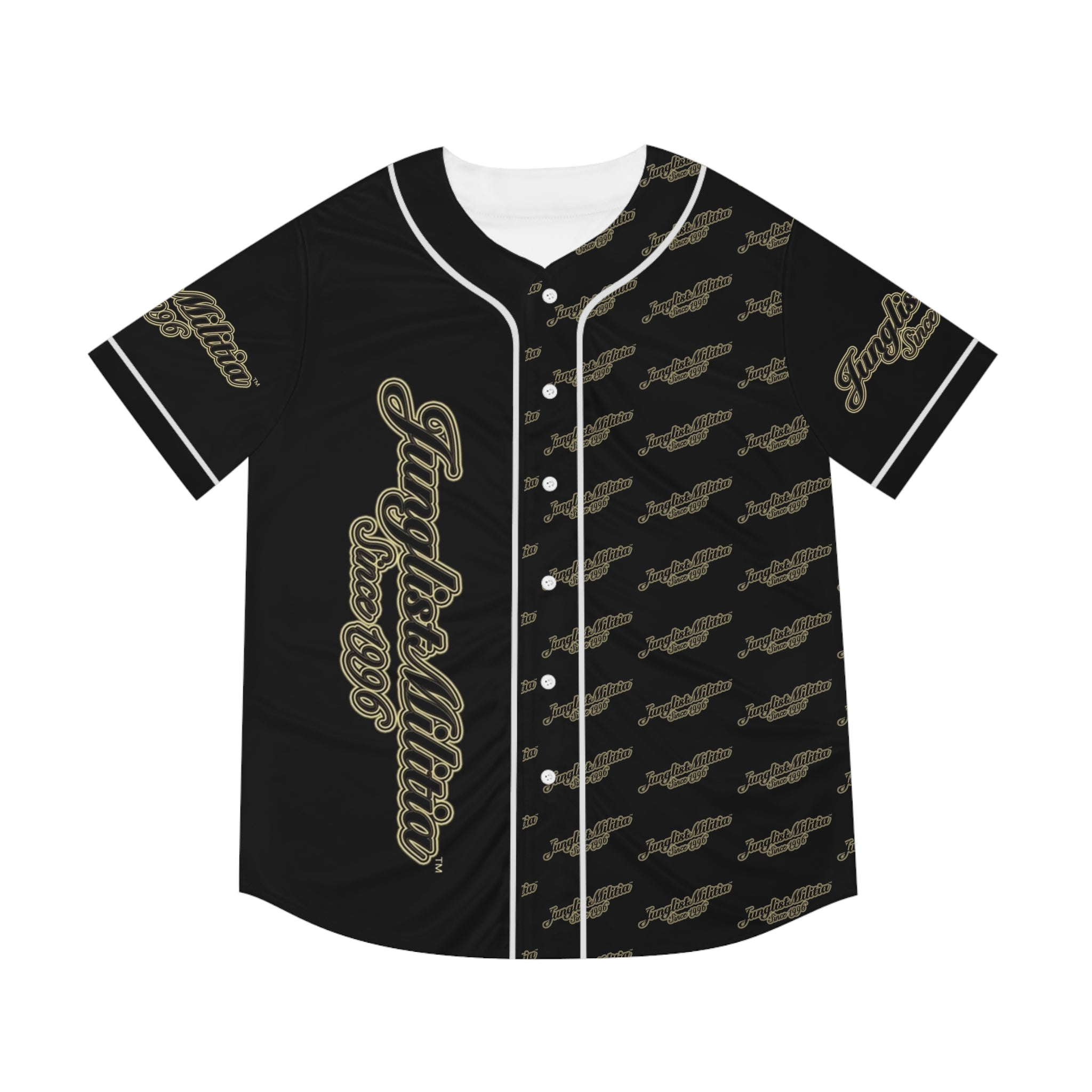 Men's Baseball Jersey (AOP)-Junglist Militia Since 1996 2nd Generation Logo