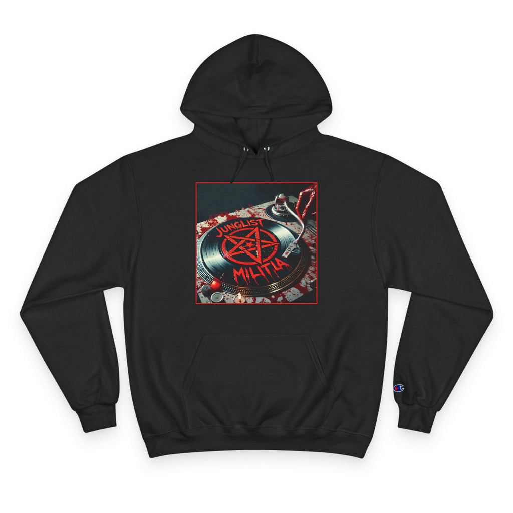Champion Hoodie- JUNGLIST MILITIA Blood Soaked Pentagram Turntable