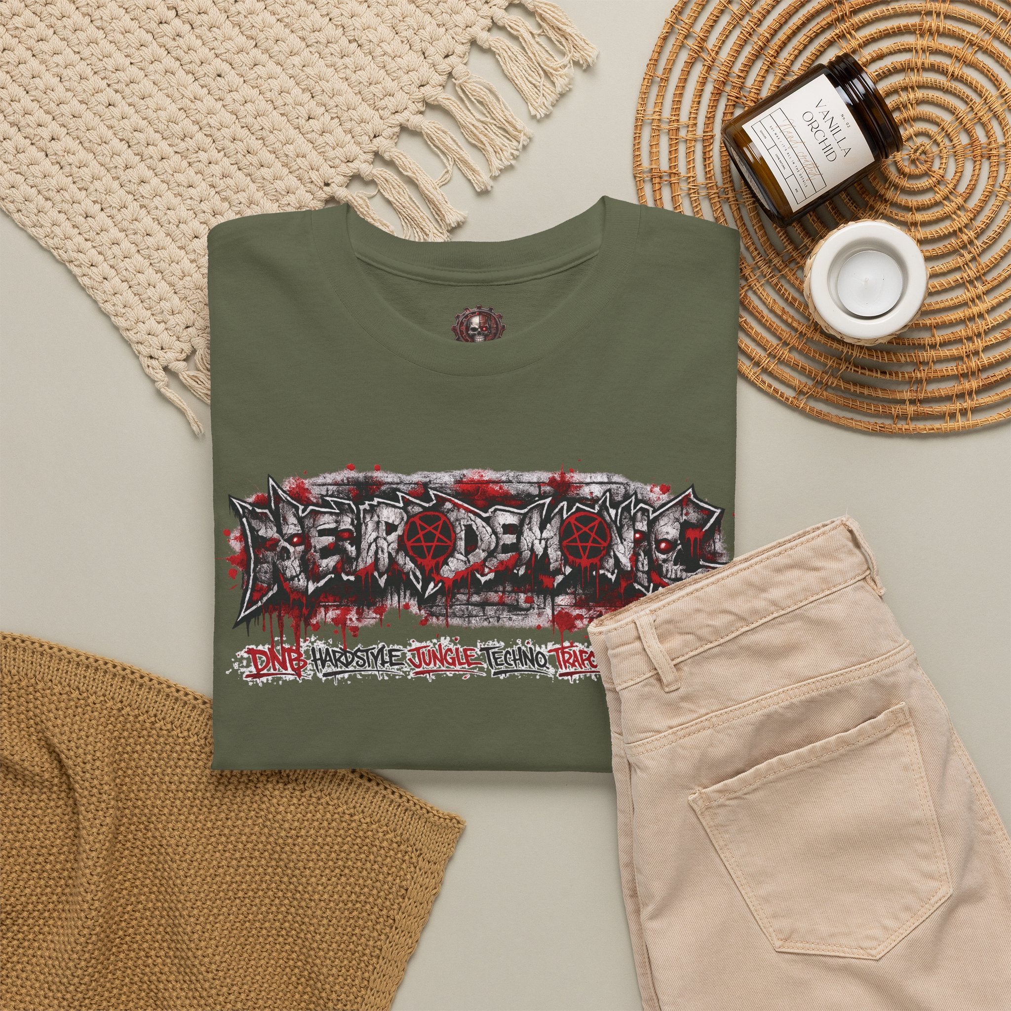 NEURODEMONIC™ Graffiti Skull Pentagram T Shirt | DNB Hardstyle Jungle Techno Trapcore Metalcore Streetwear |Skull Tee — Gildan Graphic Shirt