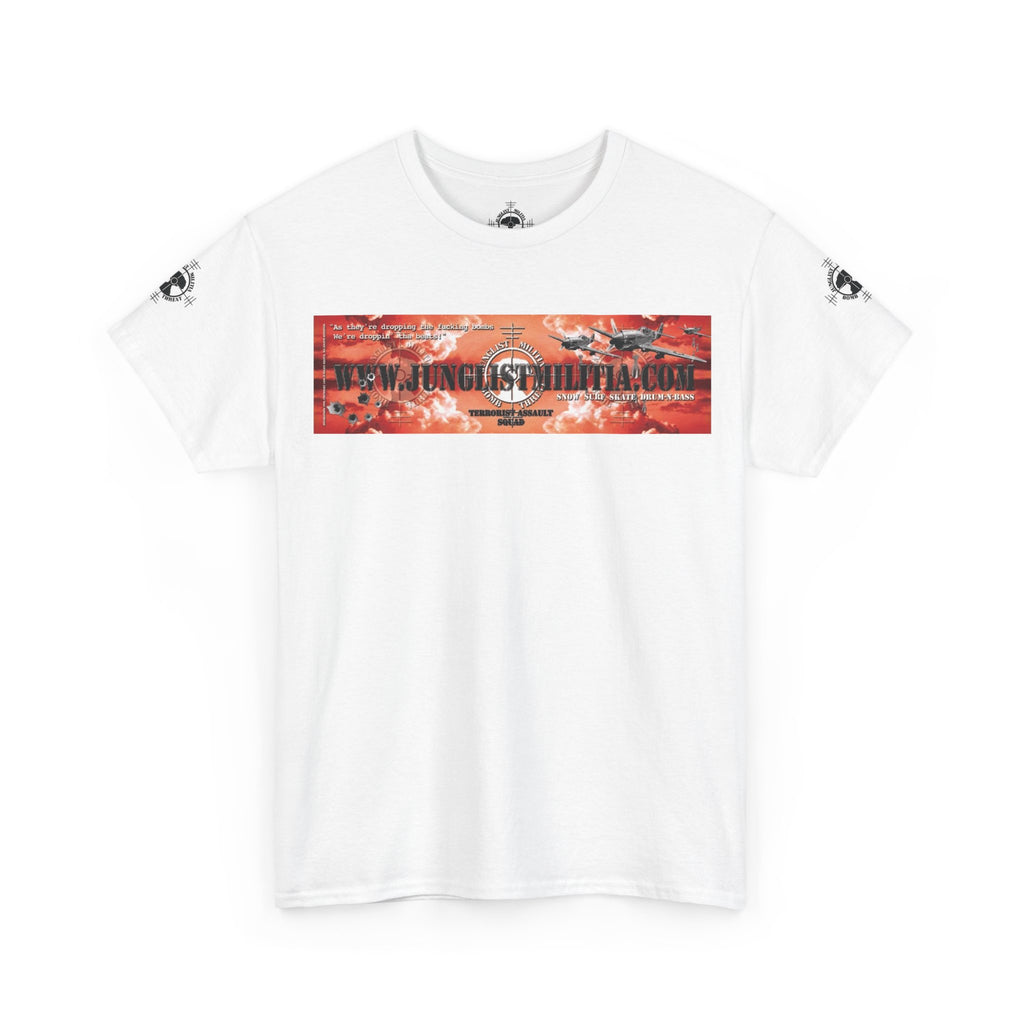 Droppin Beats Junglist Militia Bomb Threat 1st gen Logo Unisex Heavy Cotton Tee