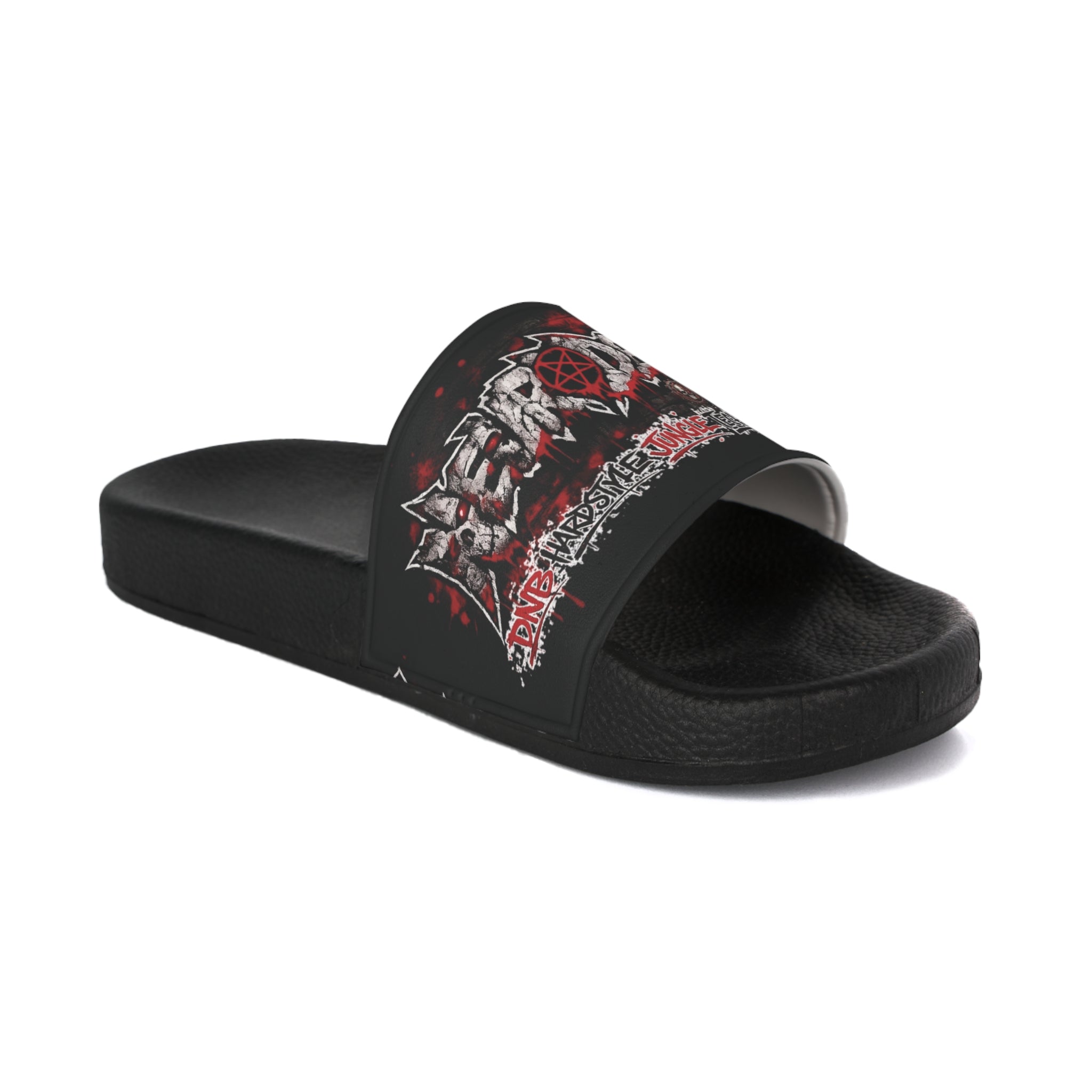 NEURODEMONIC™ Graffiti Skull Pentagram Slides | DNB Hardstyle Jungle Techno Trapcore Metalcore Streetwear | Unisex Festival Sandal