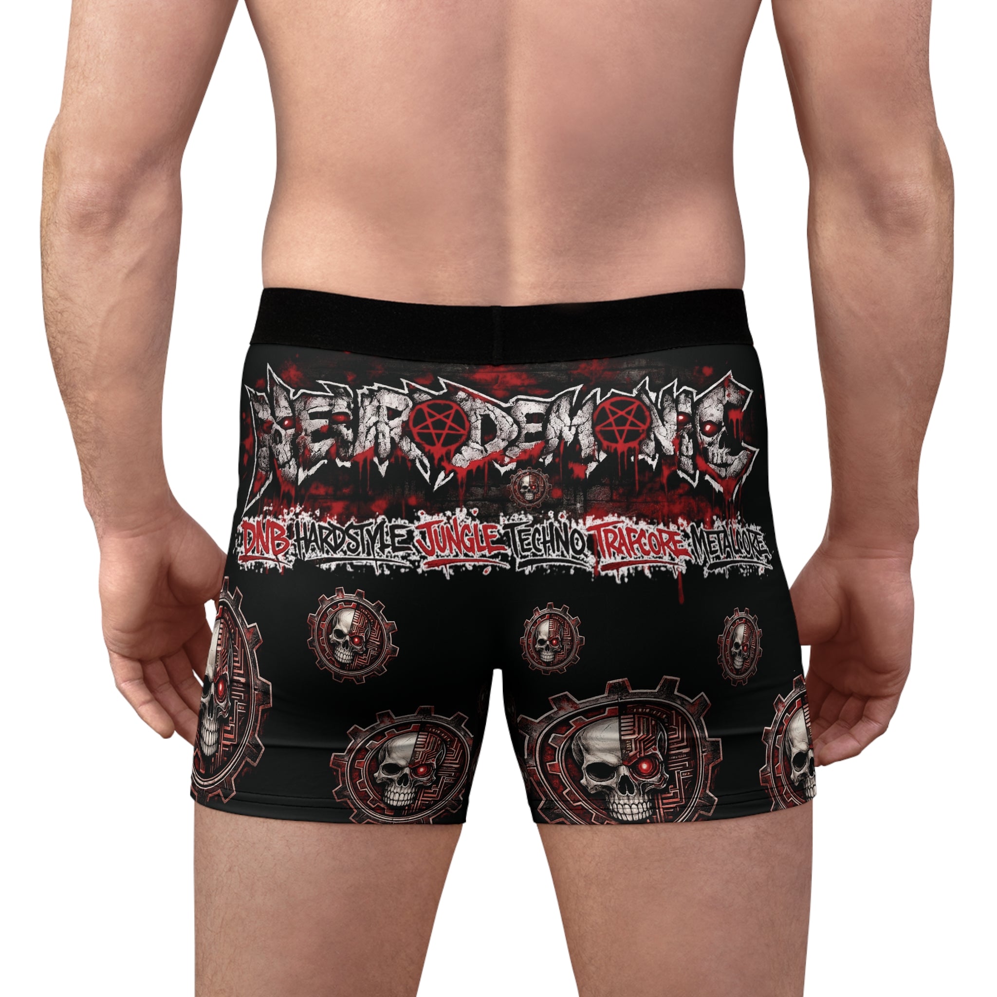 NEURODEMONIC™ Graffiti Skull Pentagram Boxer Briefs | DNB Hardstyle Jungle Techno Trapcore Metalcore Streetwear | Premium All-Over Print Underwear