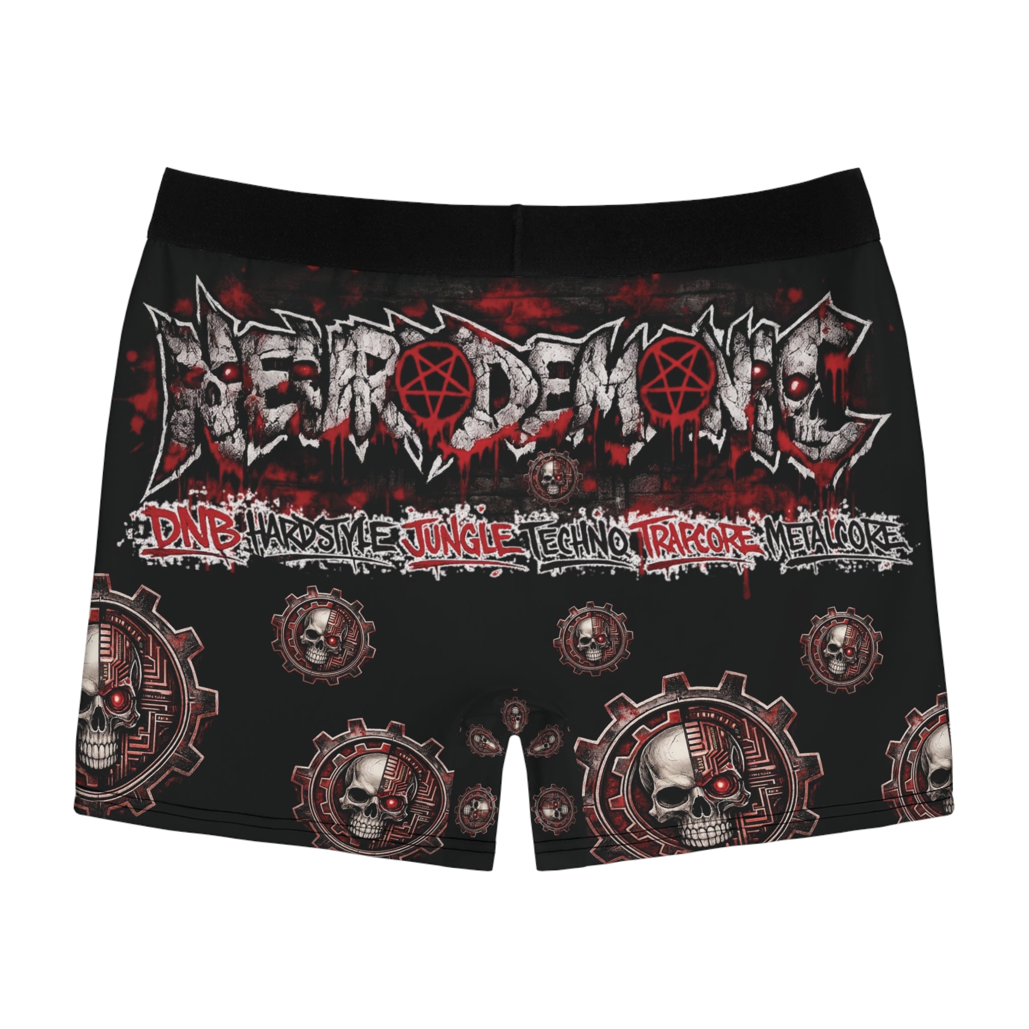 NEURODEMONIC™ Graffiti Skull Pentagram Boxer Briefs | DNB Hardstyle Jungle Techno Trapcore Metalcore Streetwear | Premium All-Over Print Underwear