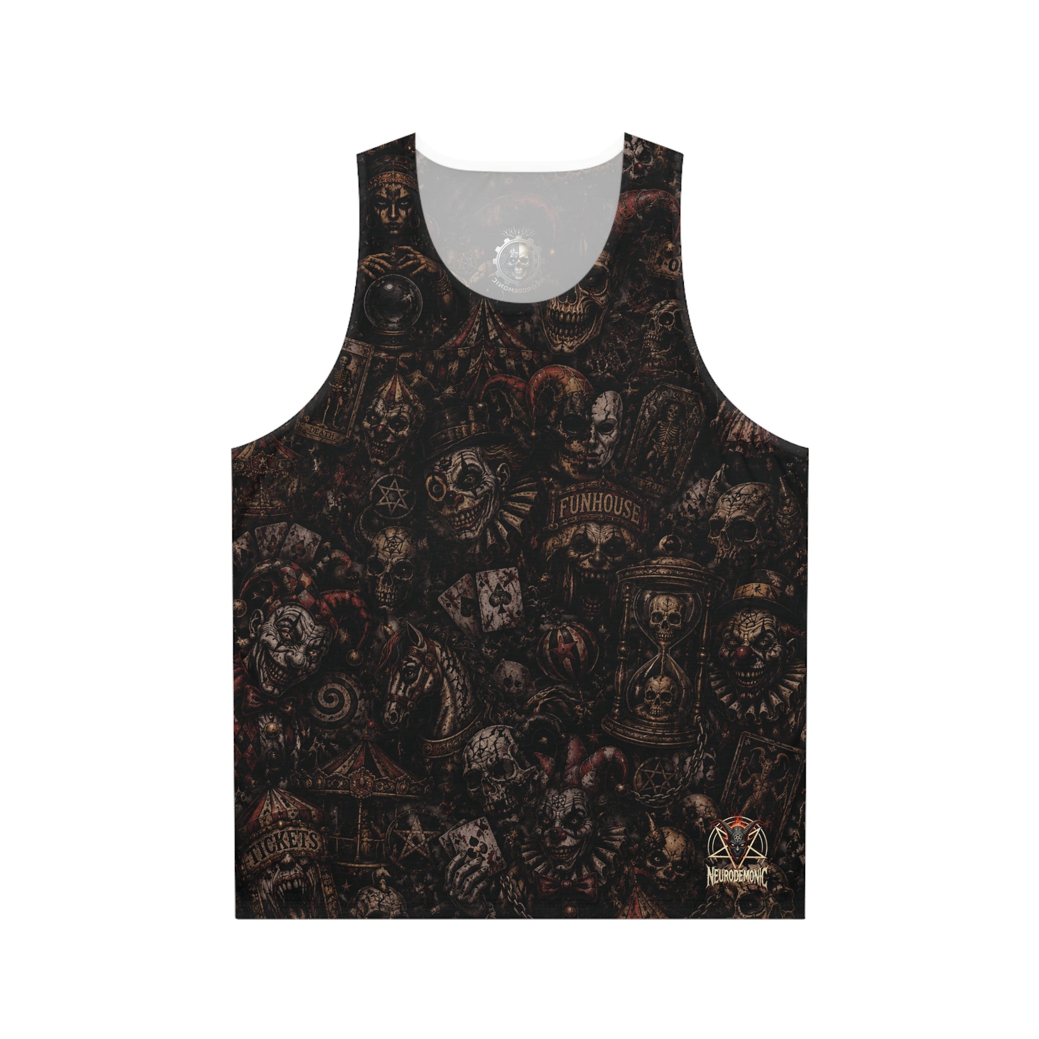NeuroDemonic Carnival of the Damned Tank Top – Premium Horror Circus Streetwear Edition