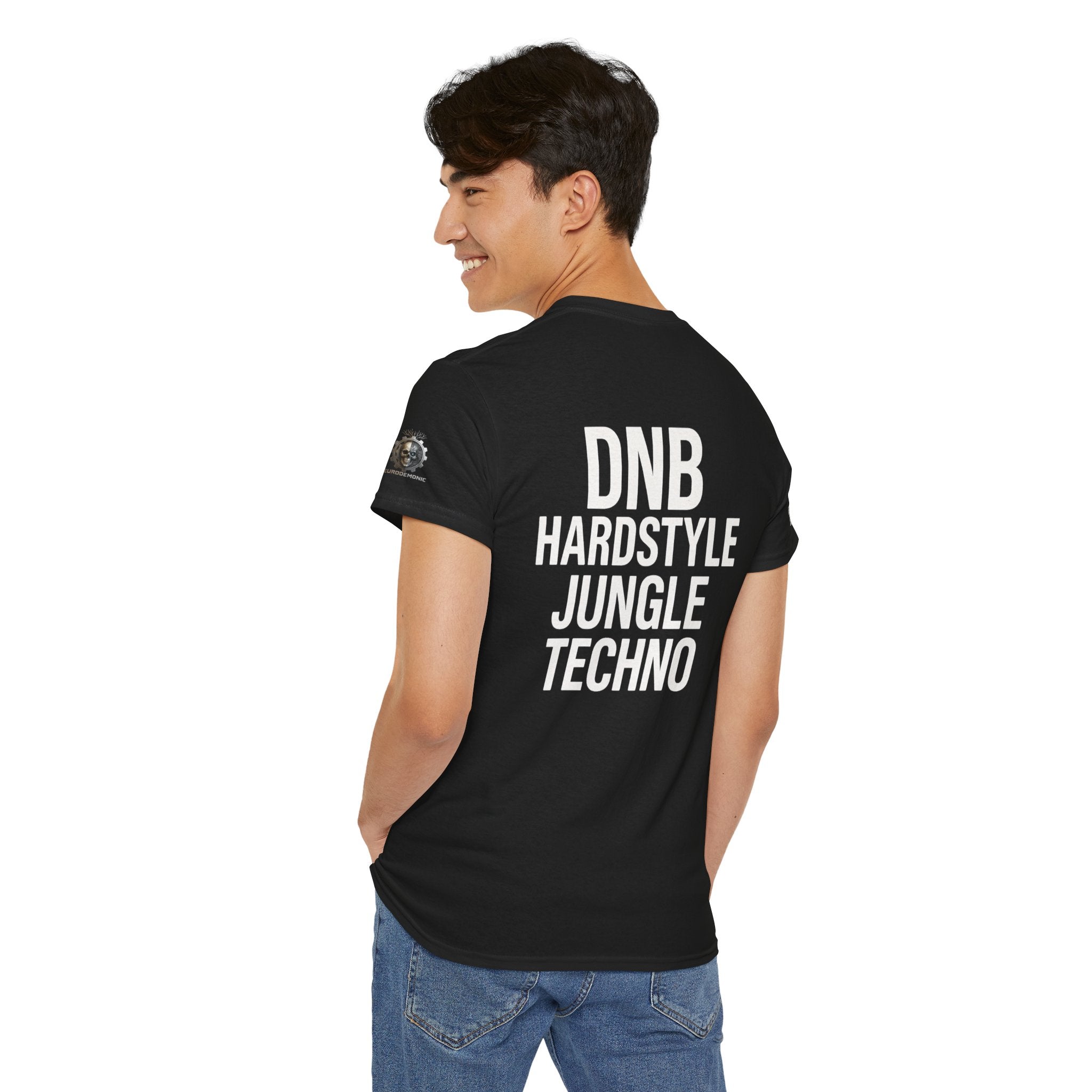 NeuroDemonic Electronic Music Genres T-Shirt — DNB Hardstyle Jungle Techno Graphic Tee