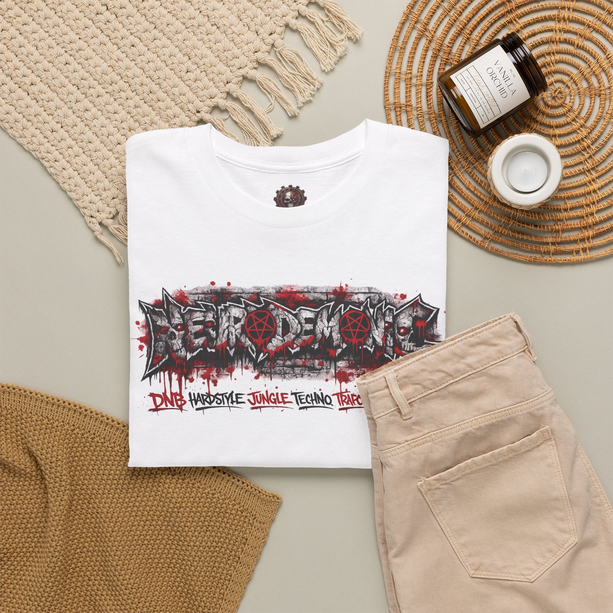 NEURODEMONIC™ Graffiti Skull Pentagram T Shirt | DNB Hardstyle Jungle Techno Trapcore Metalcore Streetwear |Skull Tee — Gildan Graphic Shirt