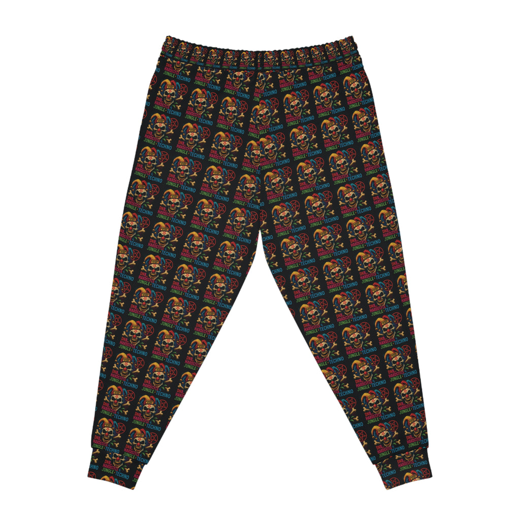 NEURODEMONIC™ Carnival Jester Joggers | DNB Hardstyle Jungle Techno Streetwear | Graffiti Skull Festival Sweatpants | Unisex All-Over Print