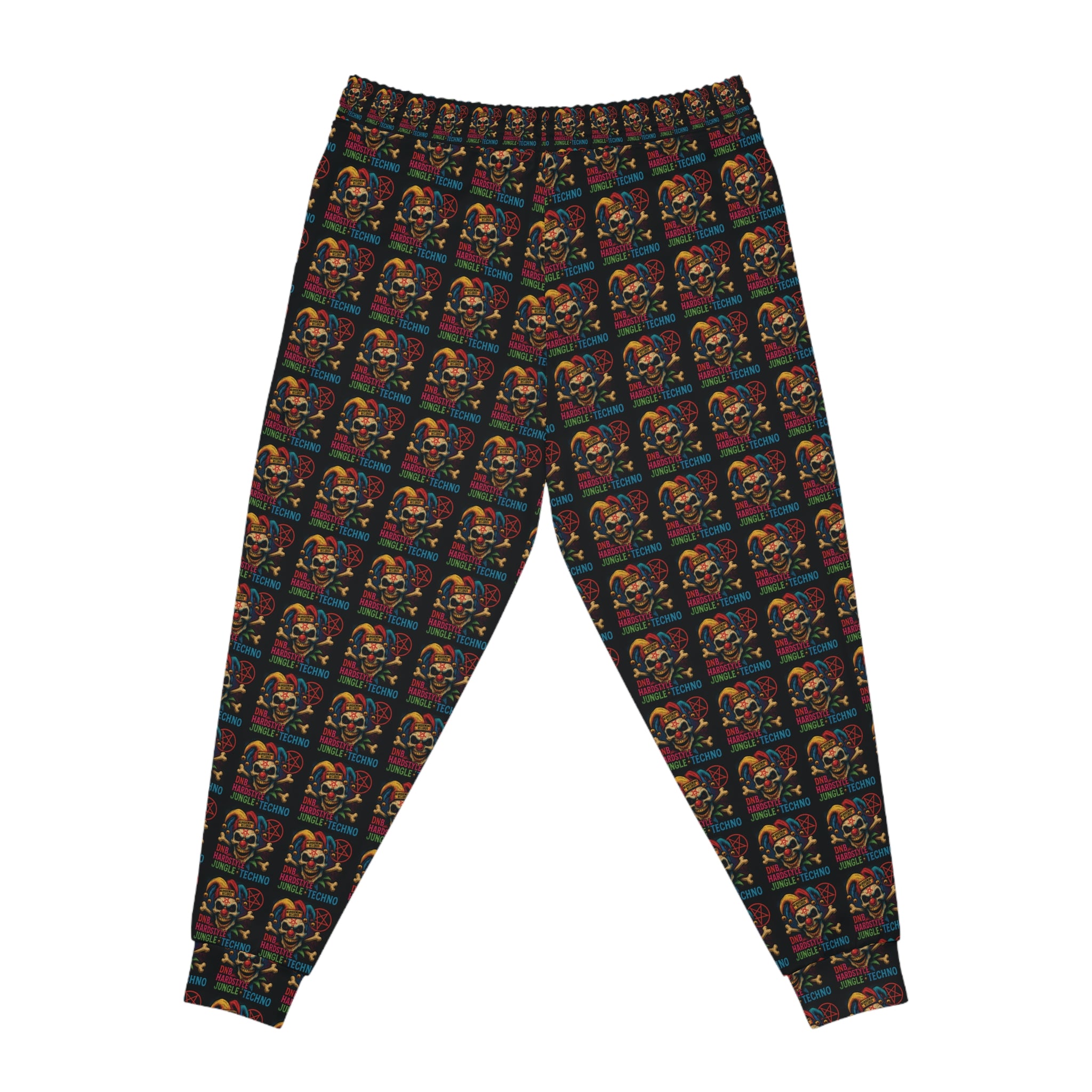 NEURODEMONIC™ Carnival Jester Joggers | DNB Hardstyle Jungle Techno Streetwear | Graffiti Skull Festival Sweatpants | Unisex All-Over Print