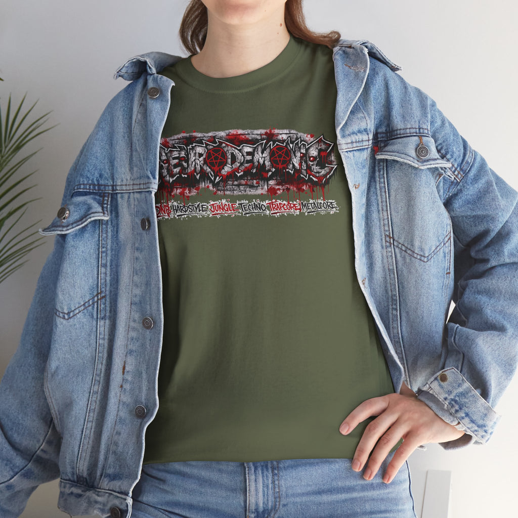 NEURODEMONIC™ Graffiti Skull Pentagram T Shirt | DNB Hardstyle Jungle Techno Trapcore Metalcore Streetwear |Skull Tee — Gildan Graphic Shirt