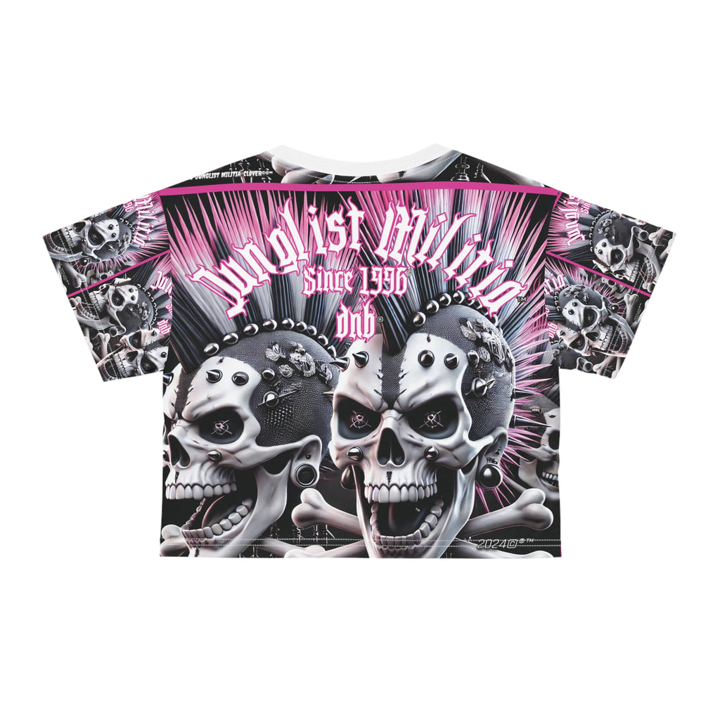 Crop Tee Pink Punk Skullz For Women - Junglist Militia Since 1996 dnb