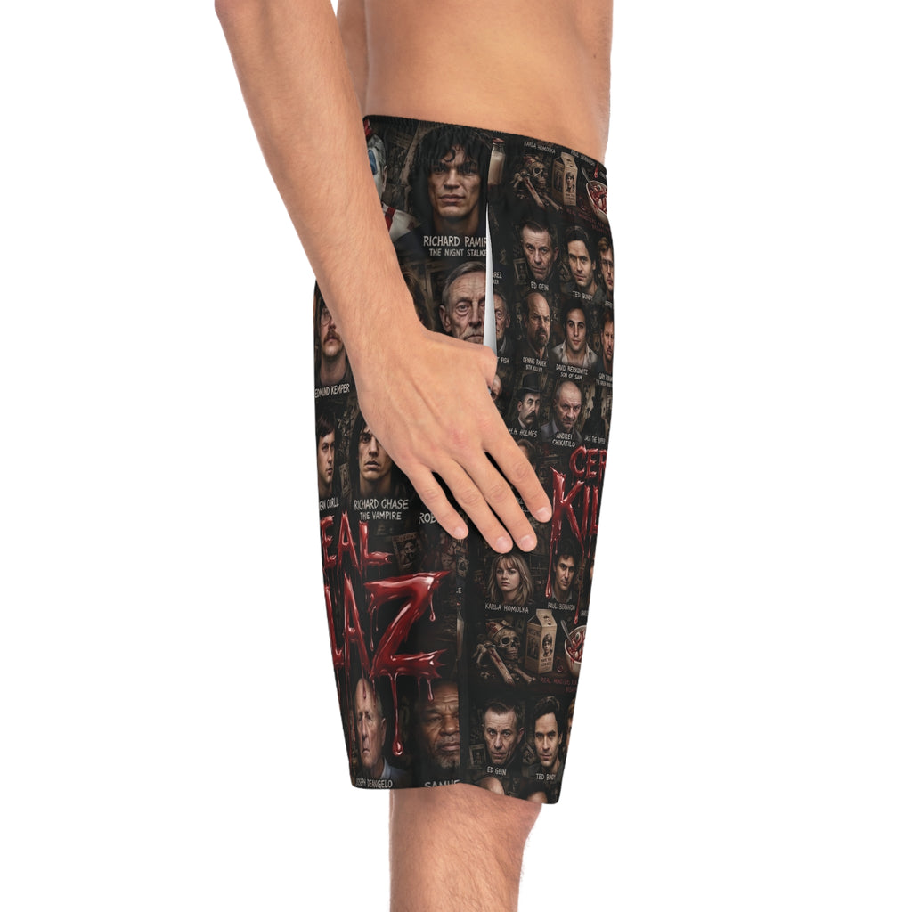CEREAL KILLAZ™ Unisex All-Over Print Board Shorts | True Crime Horror Streetwear Beach Shorts