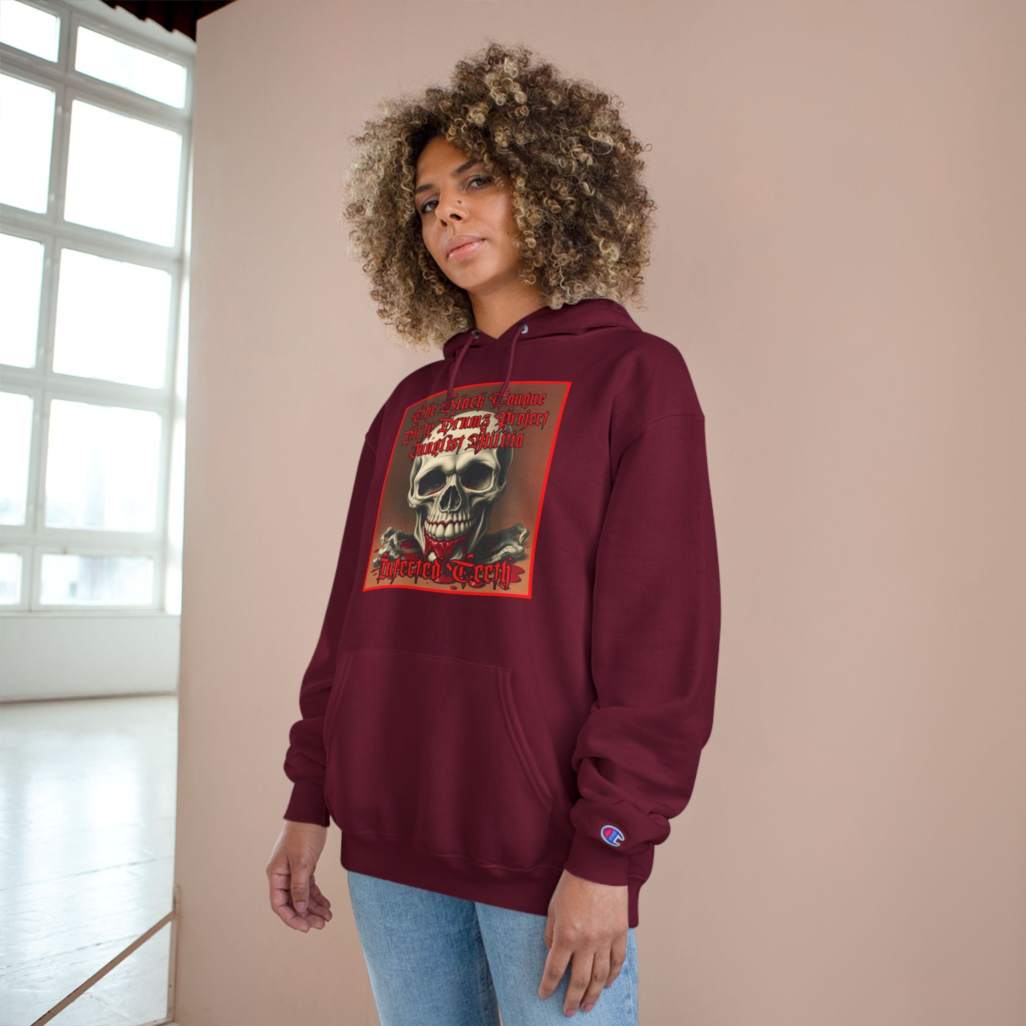 Champion Hoodie-INFECTED TEETH-The Black Tongue-Dirty Drumz- Project-Junglist Militia