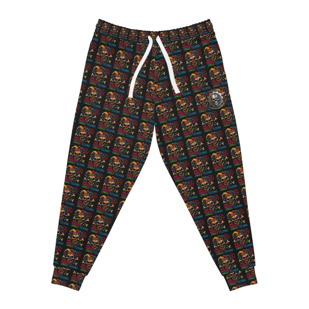 NEURODEMONIC™ Carnival Jester Joggers | DNB Hardstyle Jungle Techno Streetwear | Graffiti Skull Festival Sweatpants | Unisex All-Over Print