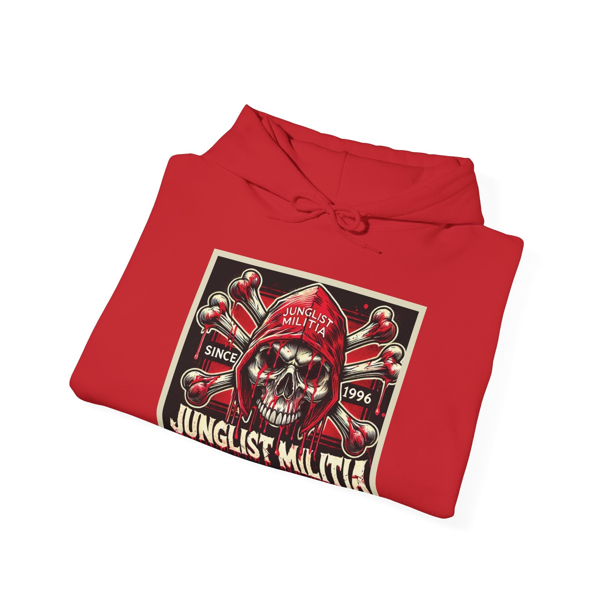 3rd and 4th Gen. Blood Red Skull Logo-Unisex Heavy Blend™ Hooded Sweatshirt- Junglist Militia Since 1996