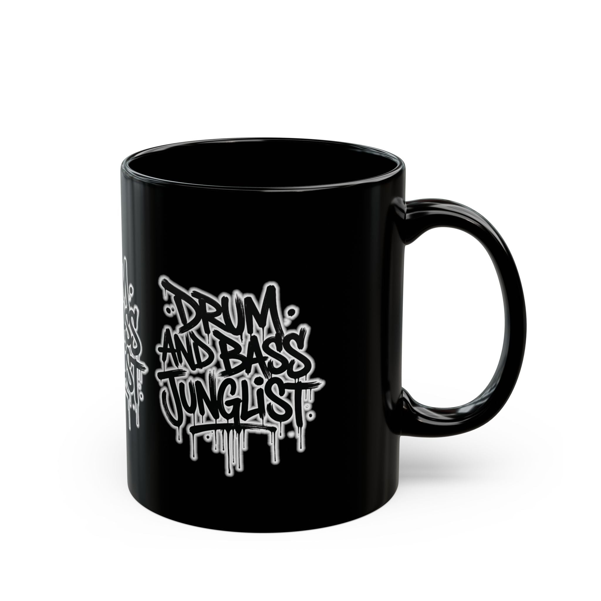 Drum and Bass Junglist Black Coffee Mug – Graffiti Logo | 11oz & 15oz | NeuroDemonic® Official Merchandise