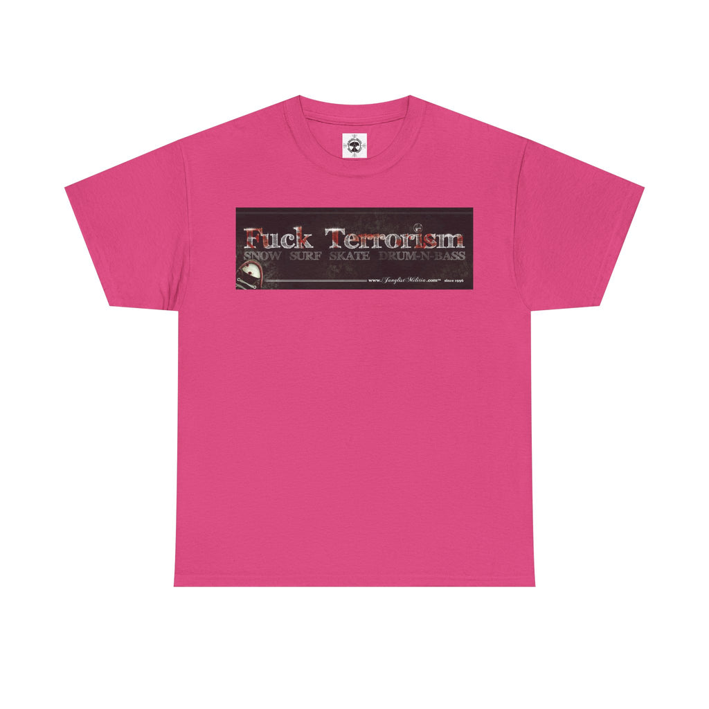 Fuck Terrorism 1st gen. Bomb Threat Logo - Unisex Heavy Cotton Tee - Junglist Militia Since 1996