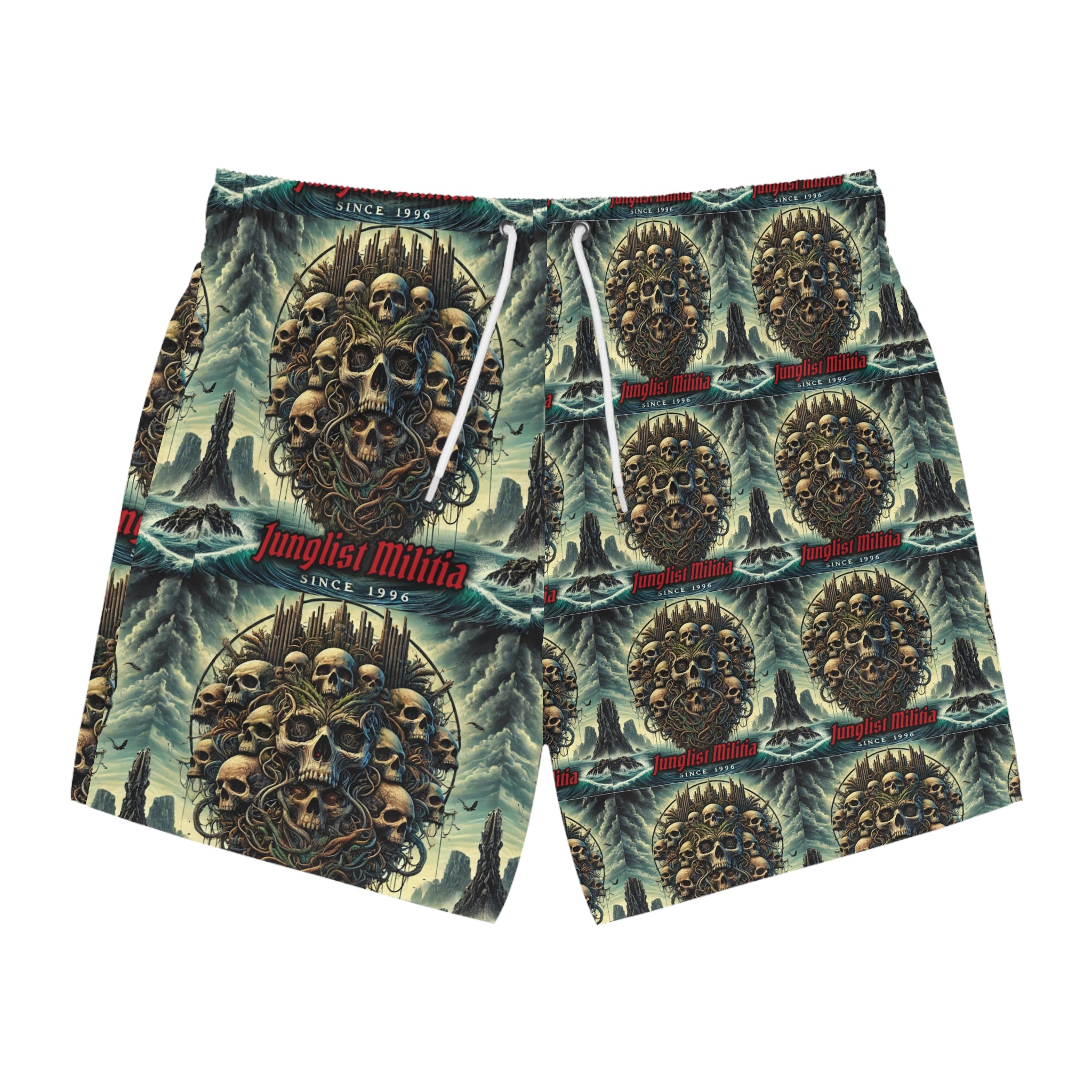Pirate Skullz-Swim Trunks (AOP) Junglist Militia Since 1996