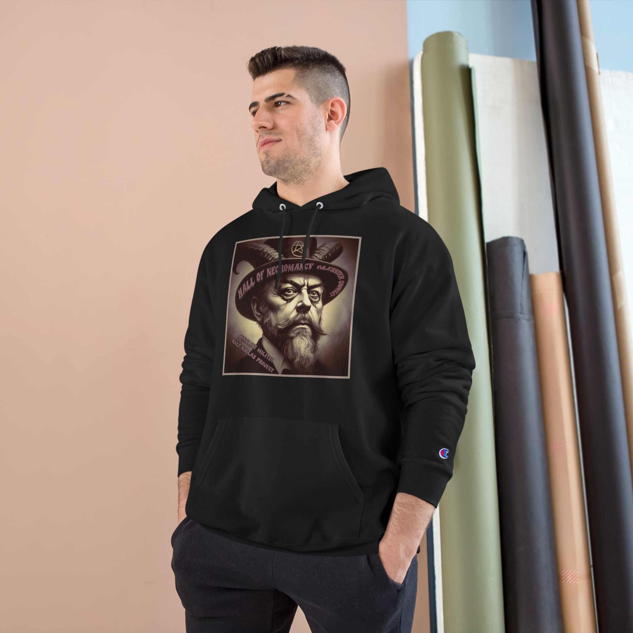 Champion Hoodie-Hall of Necromancy-Aleister Crowley-JUNGLIST MILITIA-KULT KILLAZ PROJECT
