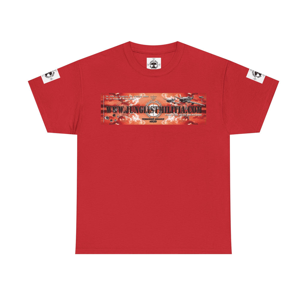 Droppin Beats Junglist Militia Bomb Threat 1st gen Logo Unisex Heavy Cotton Tee