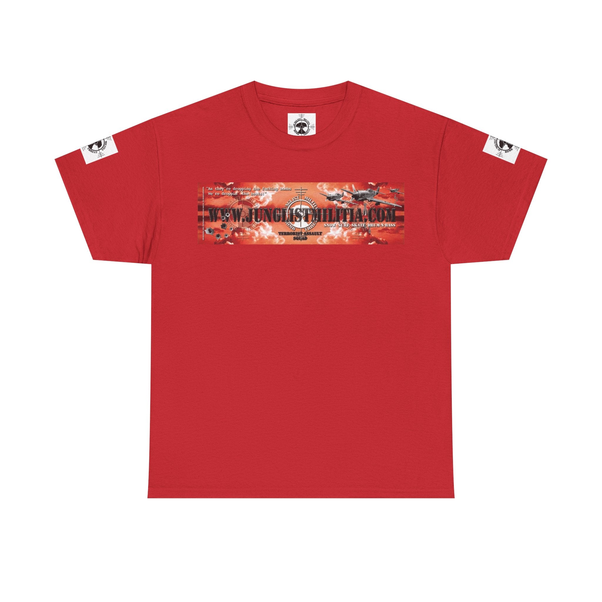 Droppin Beats Junglist Militia Bomb Threat 1st gen Logo Unisex Heavy Cotton Tee