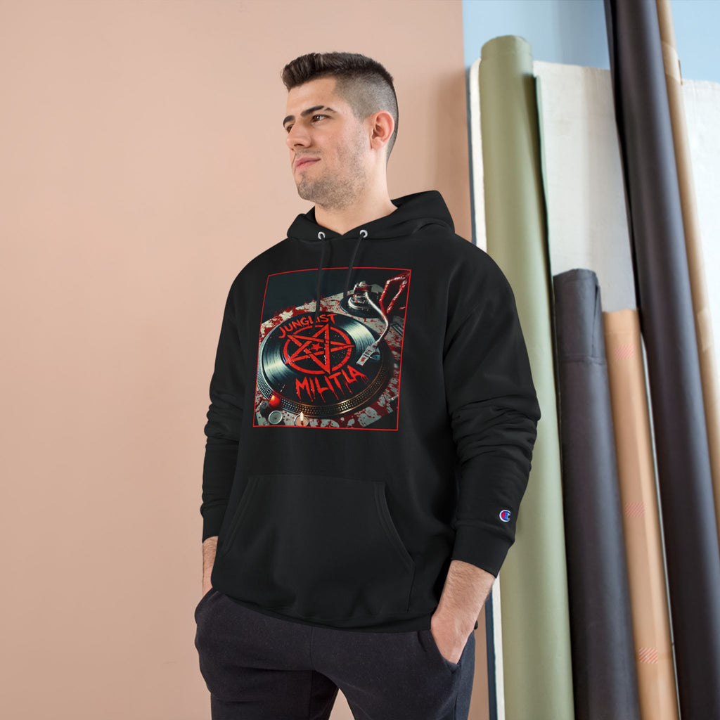 Champion Hoodie- JUNGLIST MILITIA Blood Soaked Pentagram Turntable