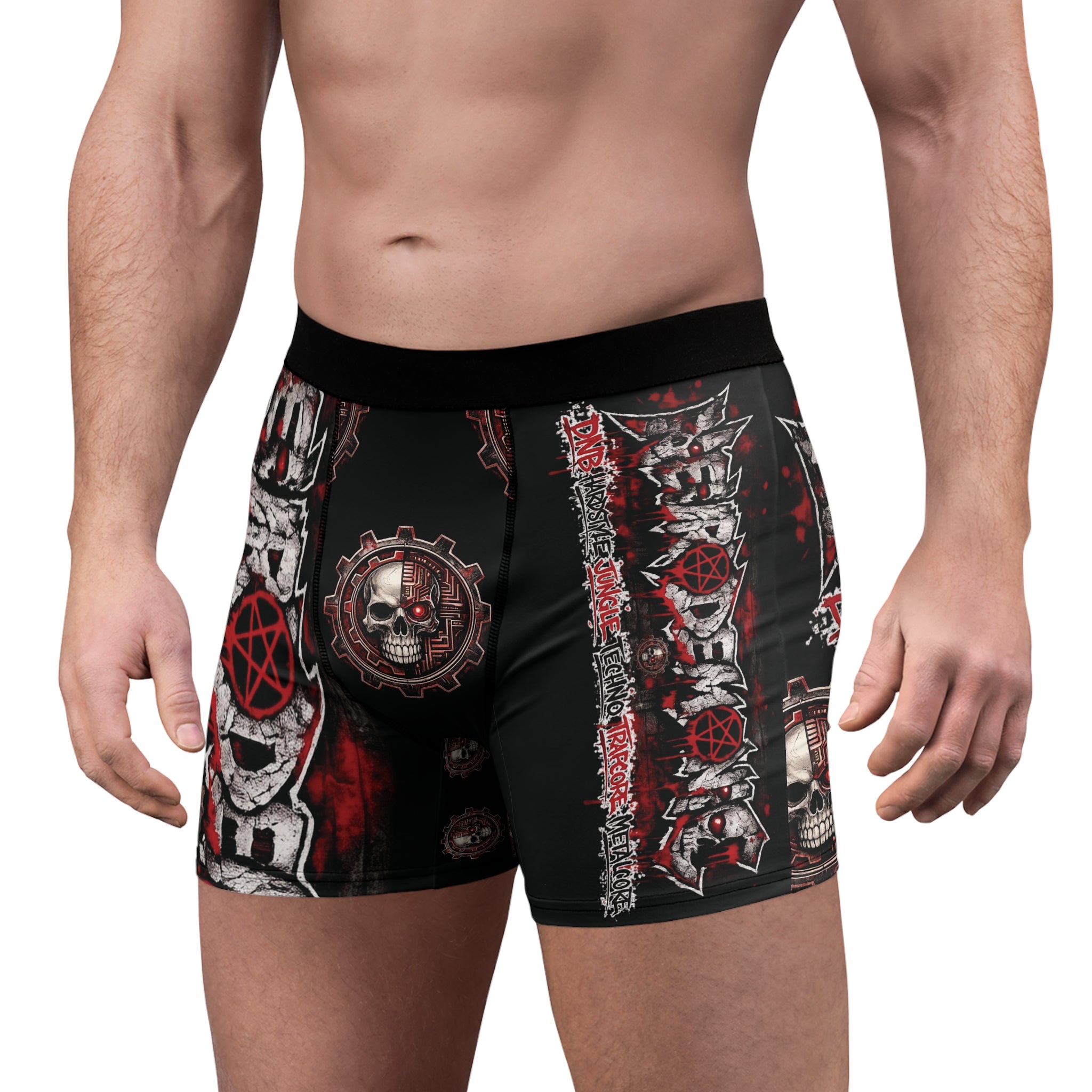 NEURODEMONIC™ Graffiti Skull Pentagram Boxer Briefs | DNB Hardstyle Jungle Techno Trapcore Metalcore Streetwear | Premium All-Over Print Underwear
