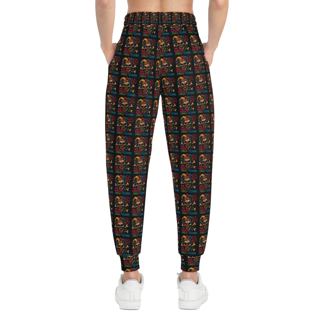 NEURODEMONIC™ Carnival Jester Joggers | DNB Hardstyle Jungle Techno Streetwear | Graffiti Skull Festival Sweatpants | Unisex All-Over Print