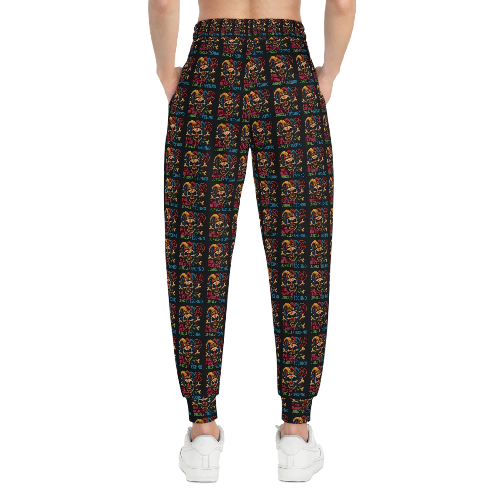 NEURODEMONIC™ Carnival Jester Joggers | DNB Hardstyle Jungle Techno Streetwear | Graffiti Skull Festival Sweatpants | Unisex All-Over Print