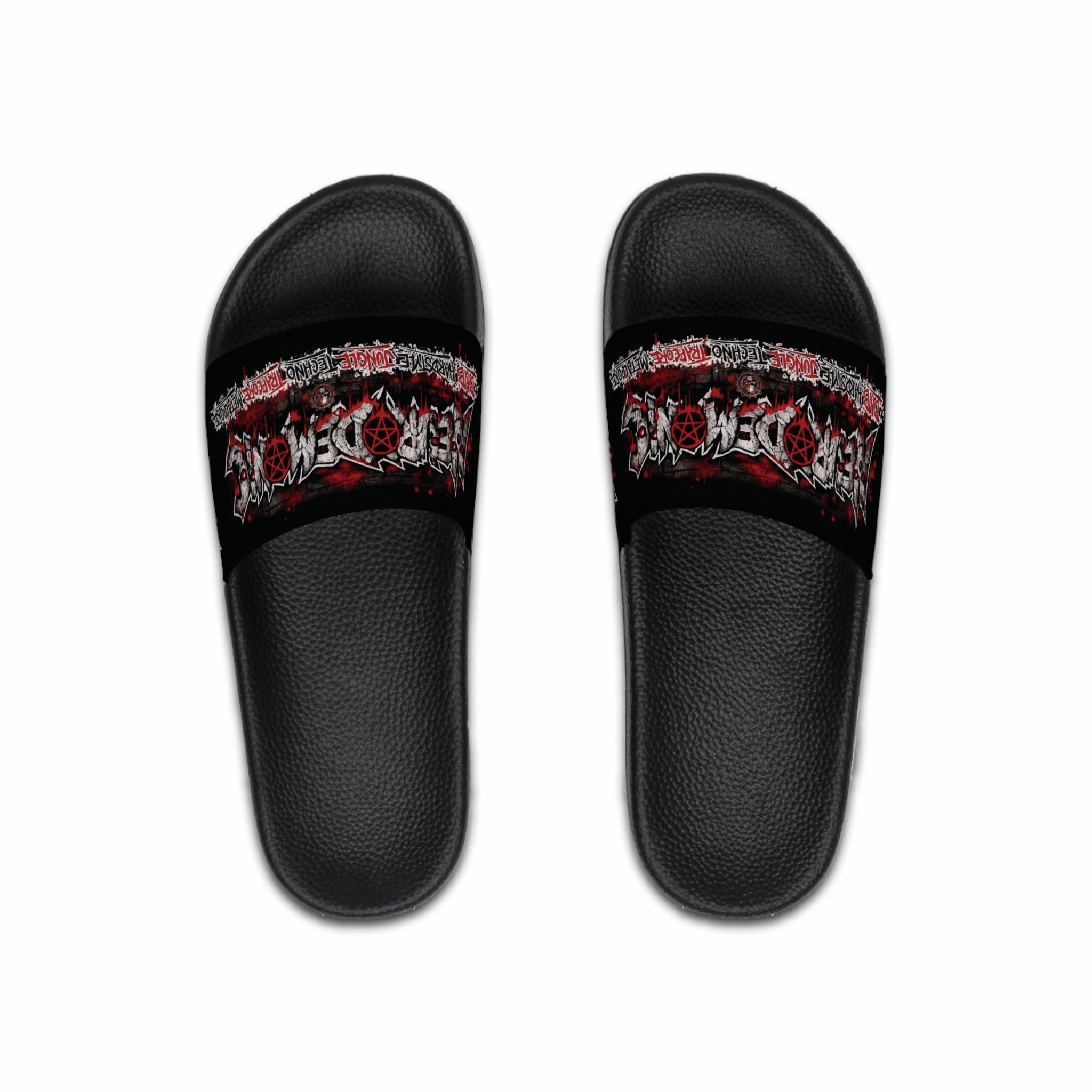 NEURODEMONIC™ Graffiti Skull Pentagram Slides | DNB Hardstyle Jungle Techno Trapcore Metalcore Streetwear | Unisex Festival Sandal