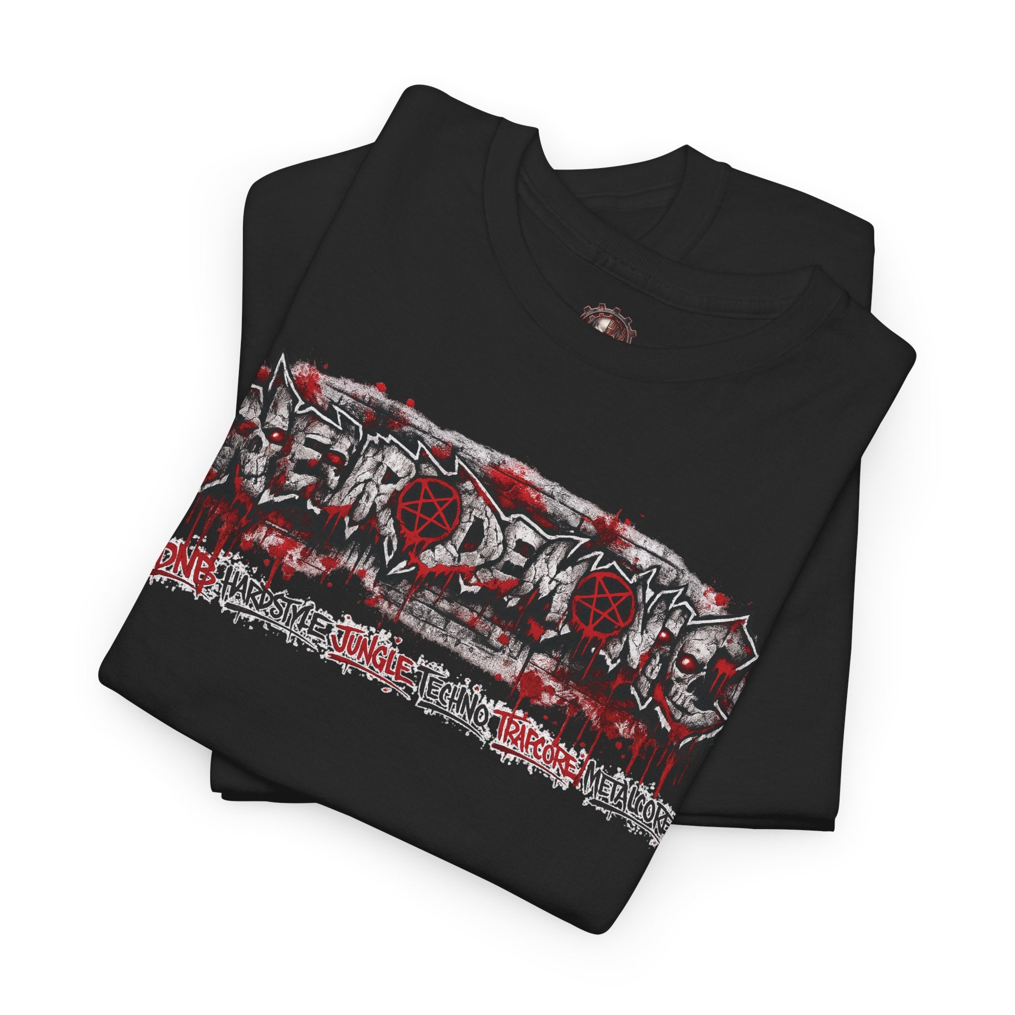 NEURODEMONIC™ Graffiti Skull Pentagram T Shirt | DNB Hardstyle Jungle Techno Trapcore Metalcore Streetwear |Skull Tee — Gildan Graphic Shirt