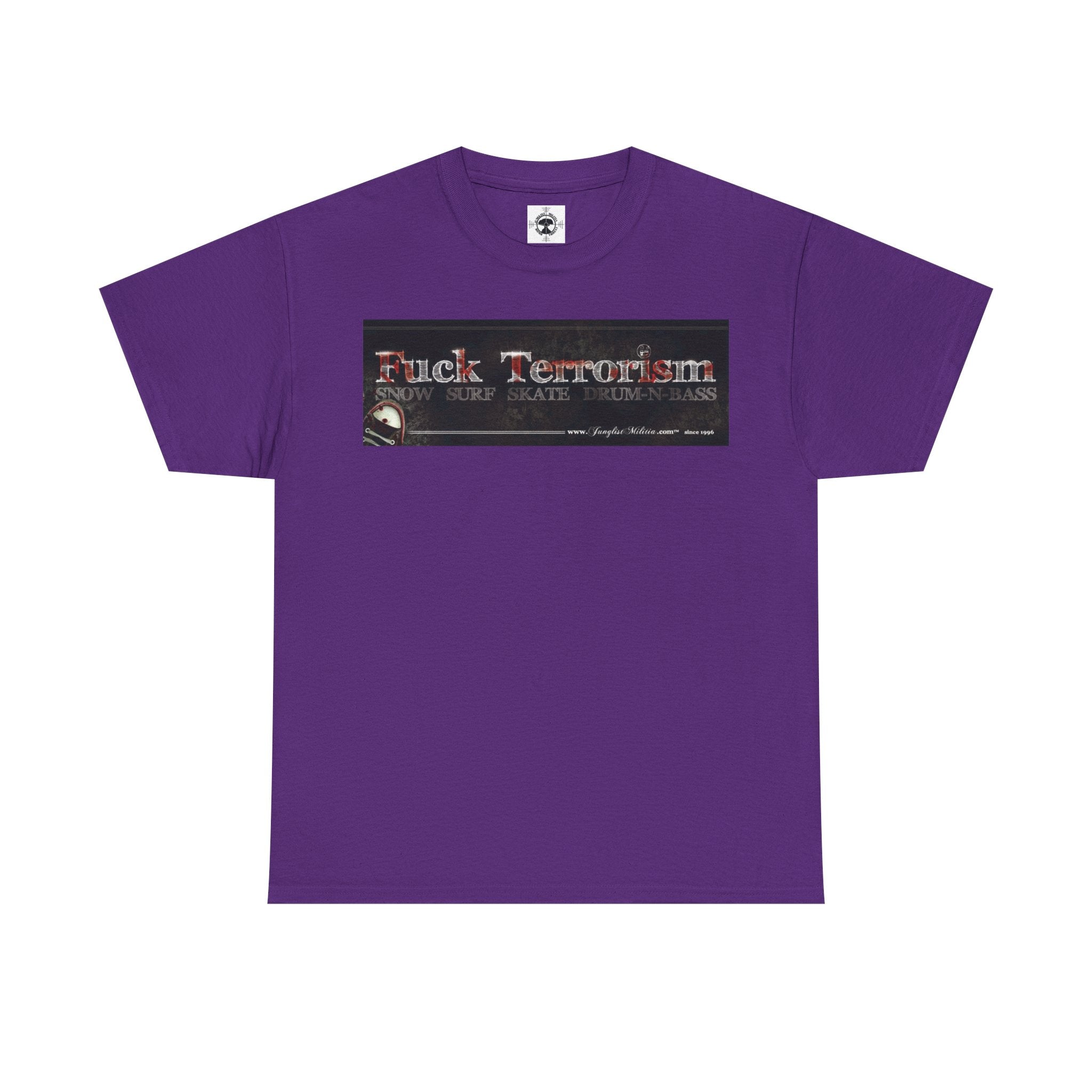 Fuck Terrorism 1st gen. Bomb Threat Logo - Unisex Heavy Cotton Tee - Junglist Militia Since 1996