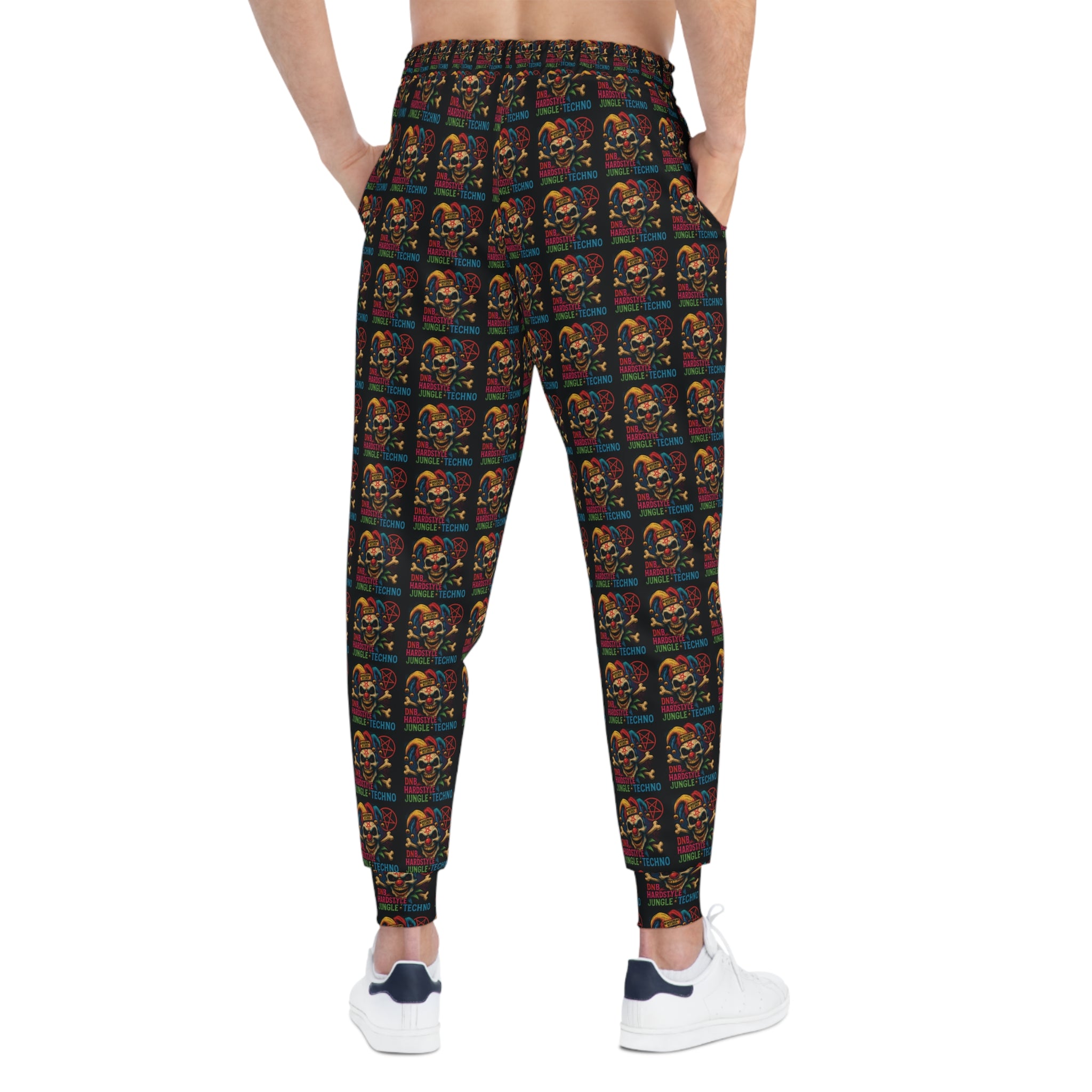 NEURODEMONIC™ Carnival Jester Joggers | DNB Hardstyle Jungle Techno Streetwear | Graffiti Skull Festival Sweatpants | Unisex All-Over Print