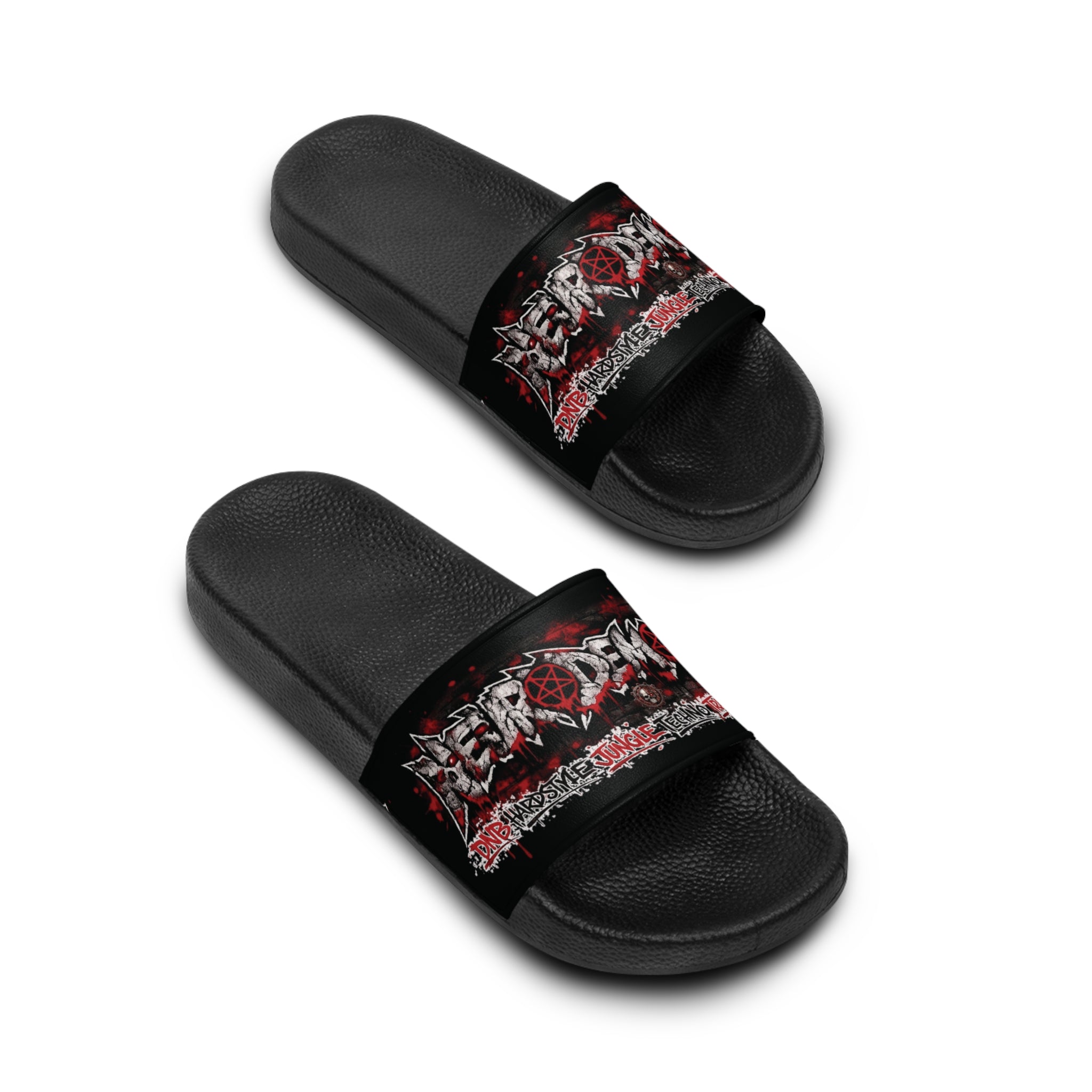 NEURODEMONIC™ Graffiti Skull Pentagram Slides | DNB Hardstyle Jungle Techno Trapcore Metalcore Streetwear | Unisex Festival Sandal