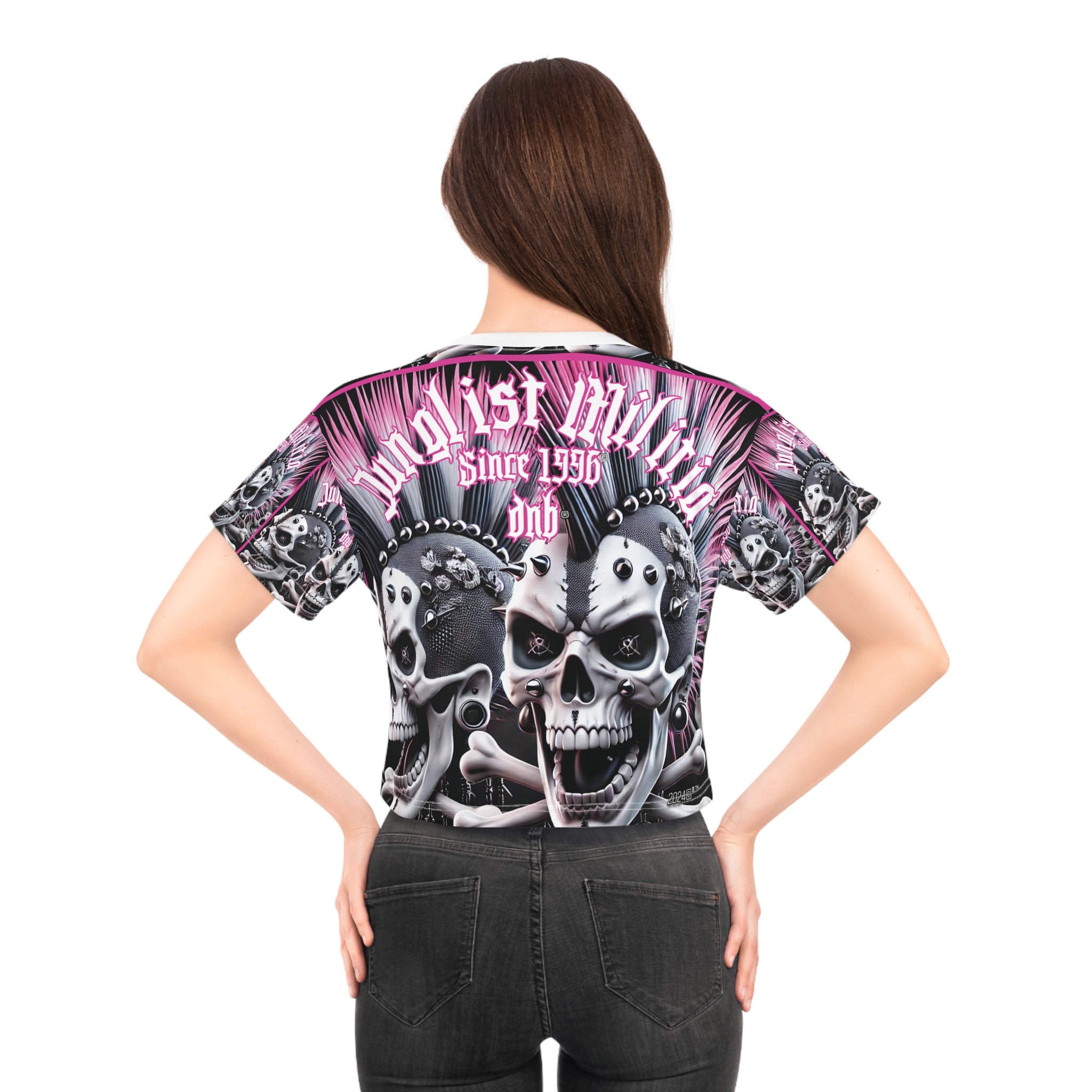 Crop Tee Pink Punk Skullz For Women - Junglist Militia Since 1996 dnb