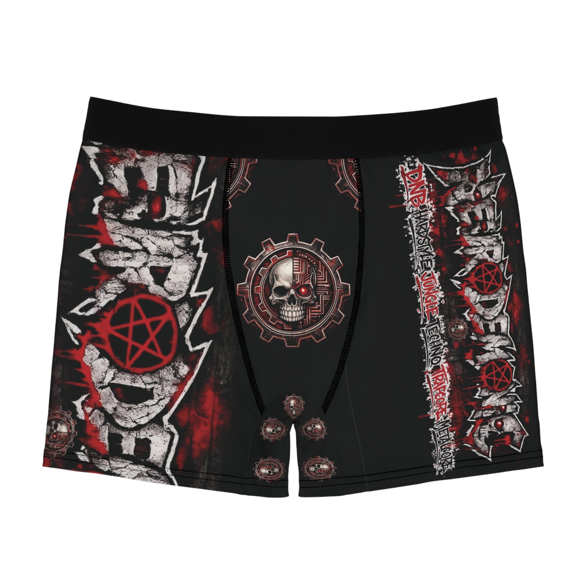 NEURODEMONIC™ Graffiti Skull Pentagram Boxer Briefs | DNB Hardstyle Jungle Techno Trapcore Metalcore Streetwear | Premium All-Over Print Underwear