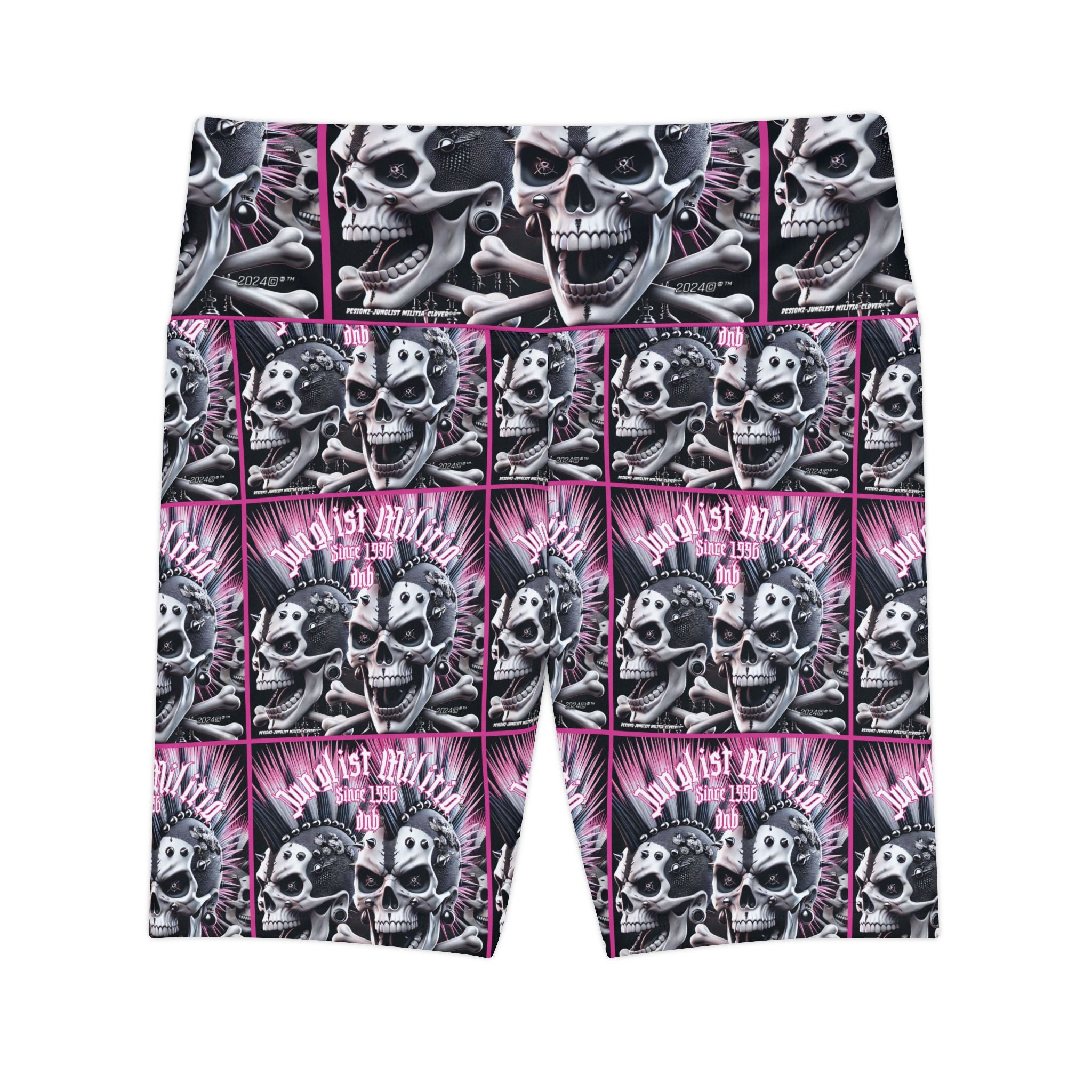 Women's Workout Shorts Pink Punk Skullz For Women - Junglist Militia Since 1996 dnb